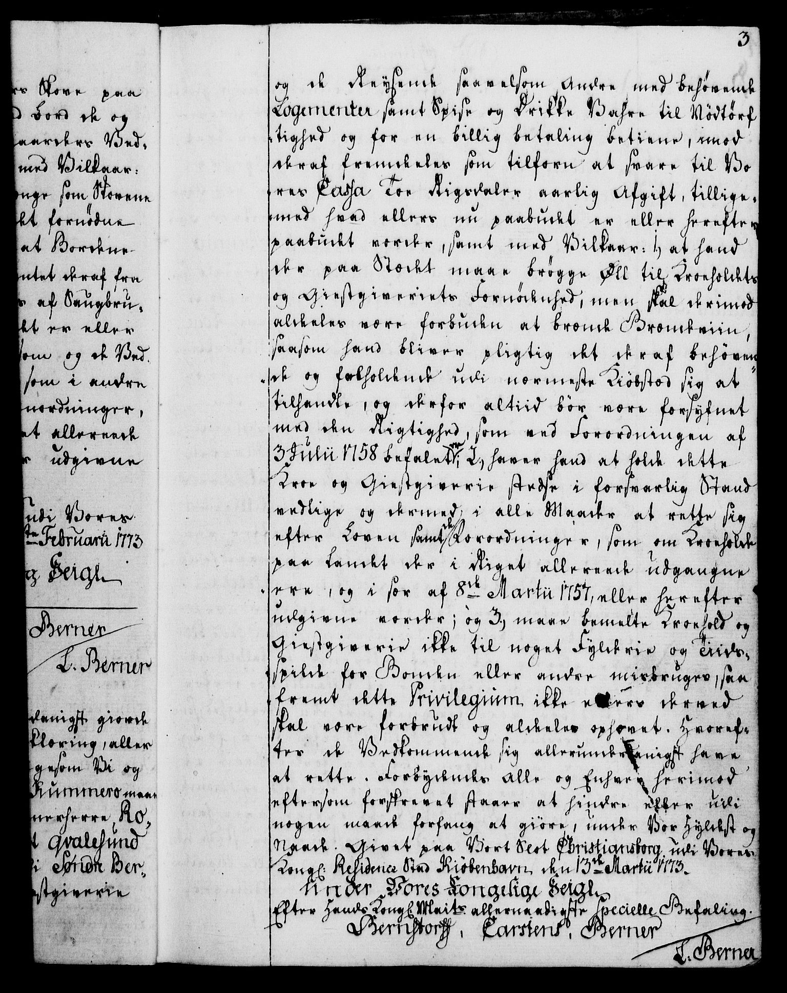 Rentekammeret, Kammerkanselliet, RA/EA-3111/G/Gg/Gga/L0010: Norsk ekspedisjonsprotokoll med register (merket RK 53.10), 1773-1778, p. 3