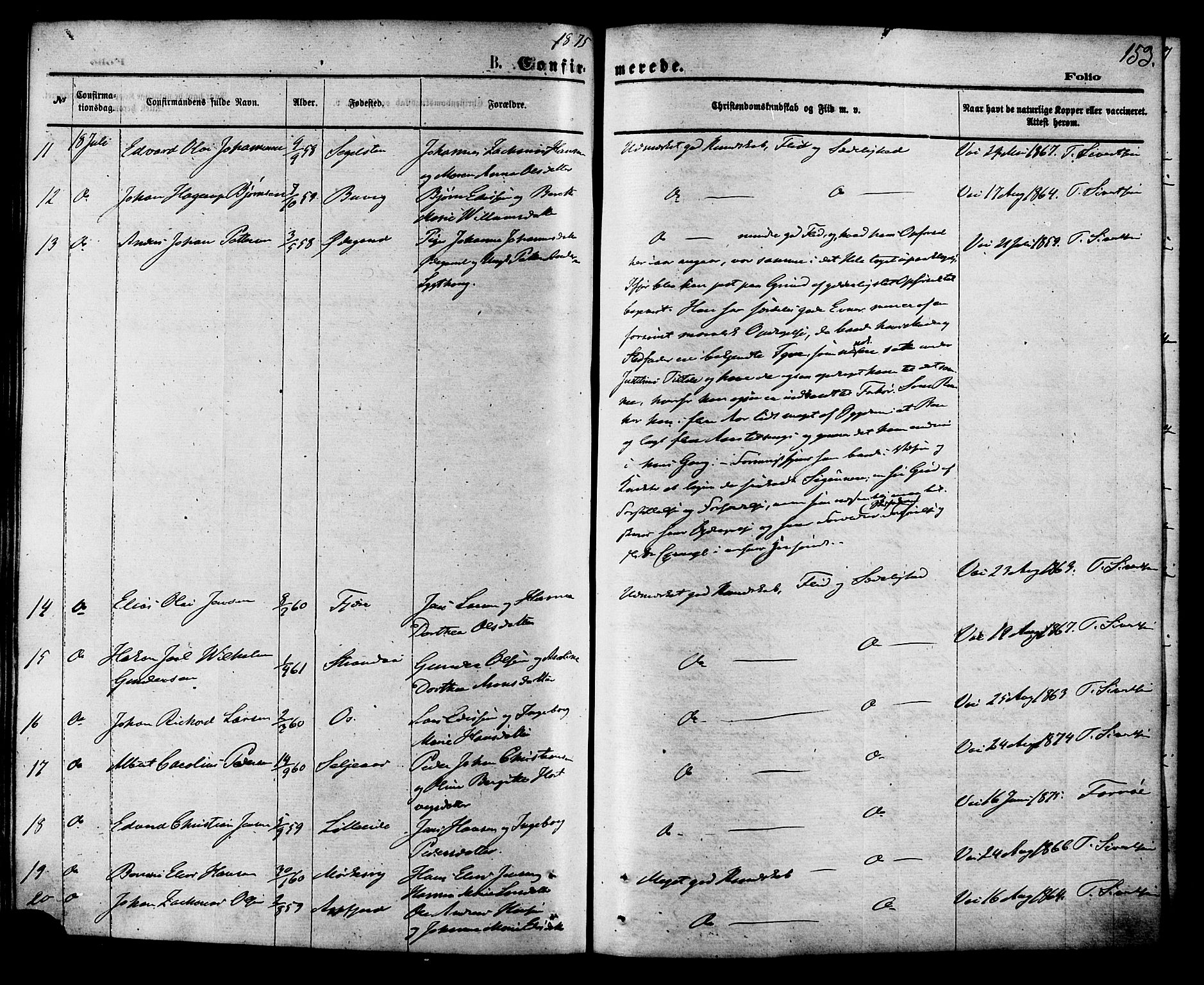 Ministerialprotokoller, klokkerbøker og fødselsregistre - Nordland, AV/SAT-A-1459/853/L0771: Parish register (official) no. 853A10, 1870-1881, p. 153