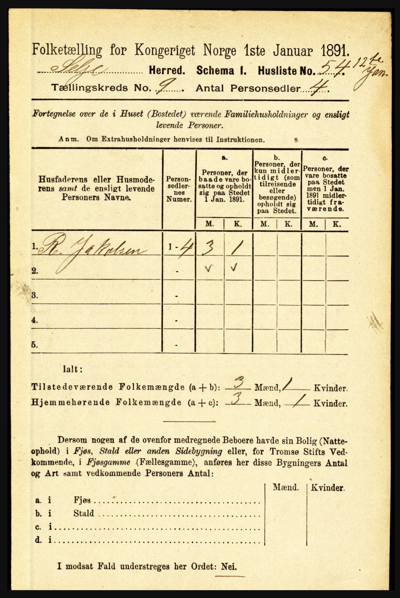 RA, 1891 census for 1441 Selje, 1891, p. 2701