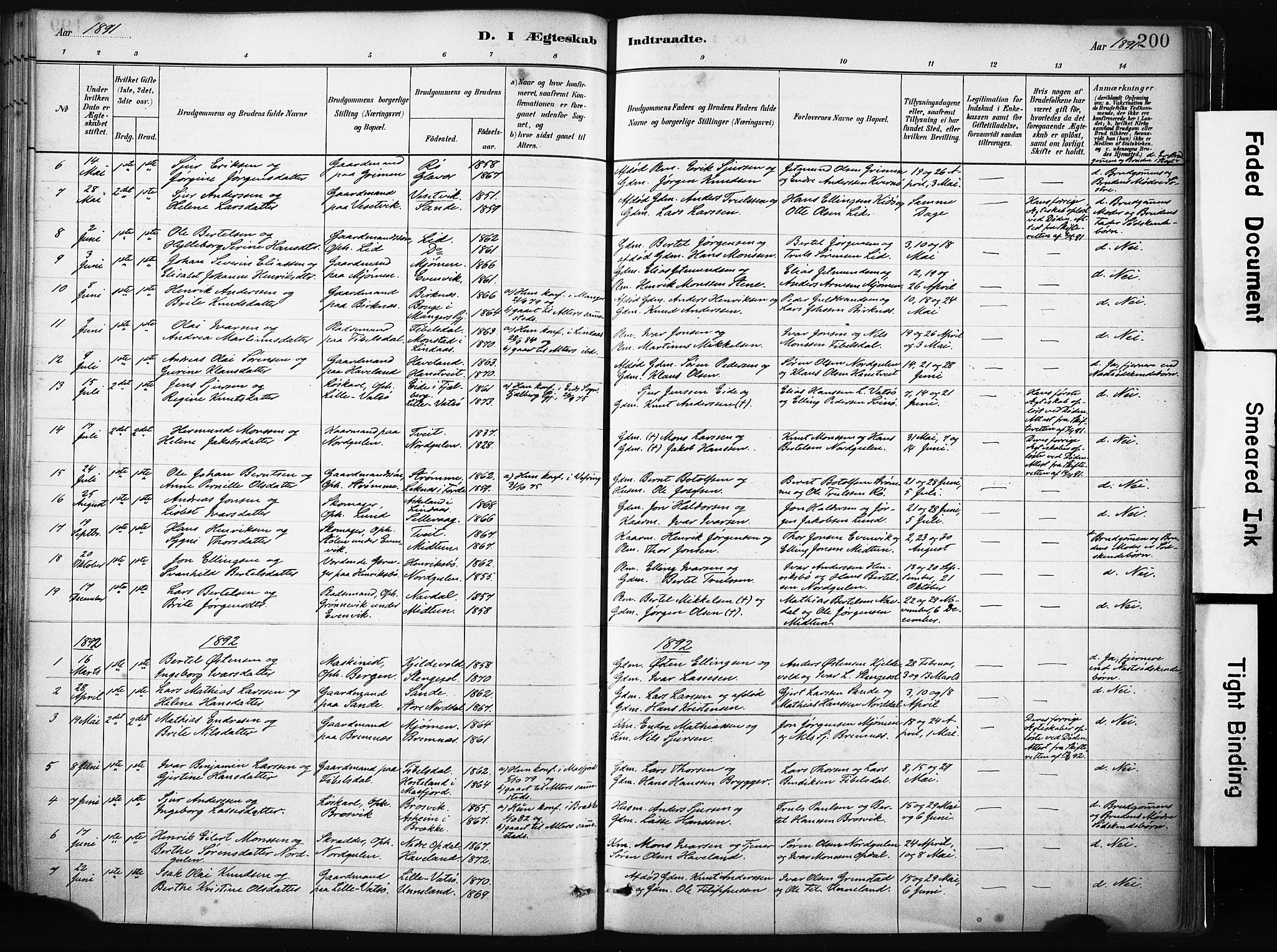Gulen sokneprestembete, SAB/A-80201/H/Haa/Haab/L0001: Parish register (official) no. B 1, 1881-1905, p. 200