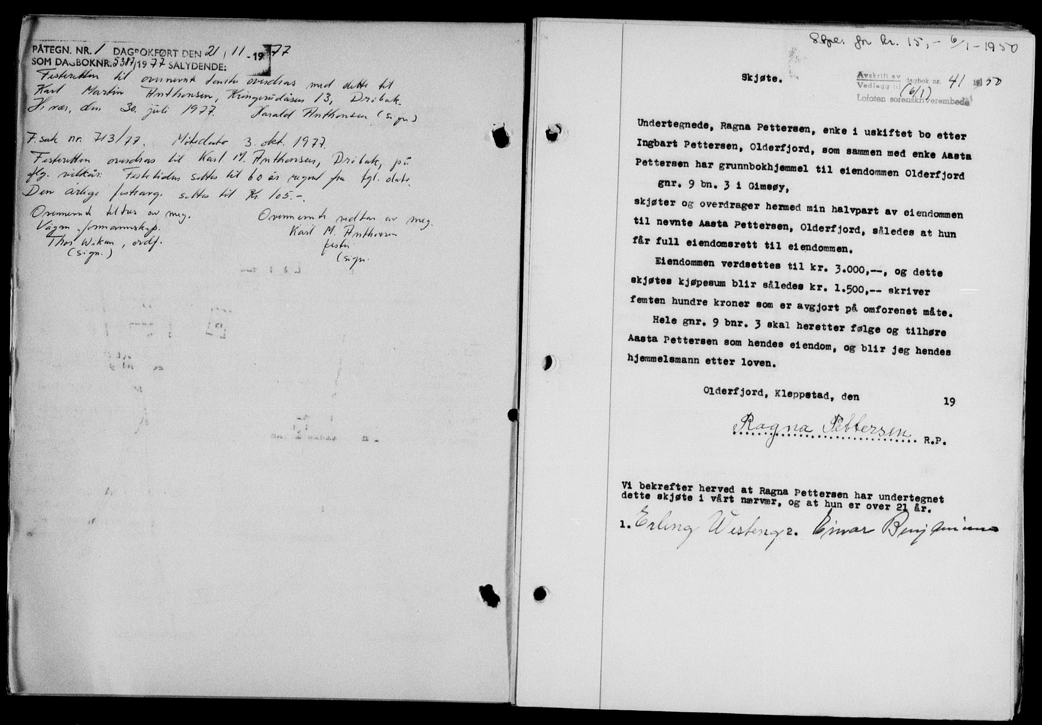 Lofoten sorenskriveri, SAT/A-0017/1/2/2C/L0022a: Mortgage book no. 22a, 1949-1950, Diary no: : 41/1950