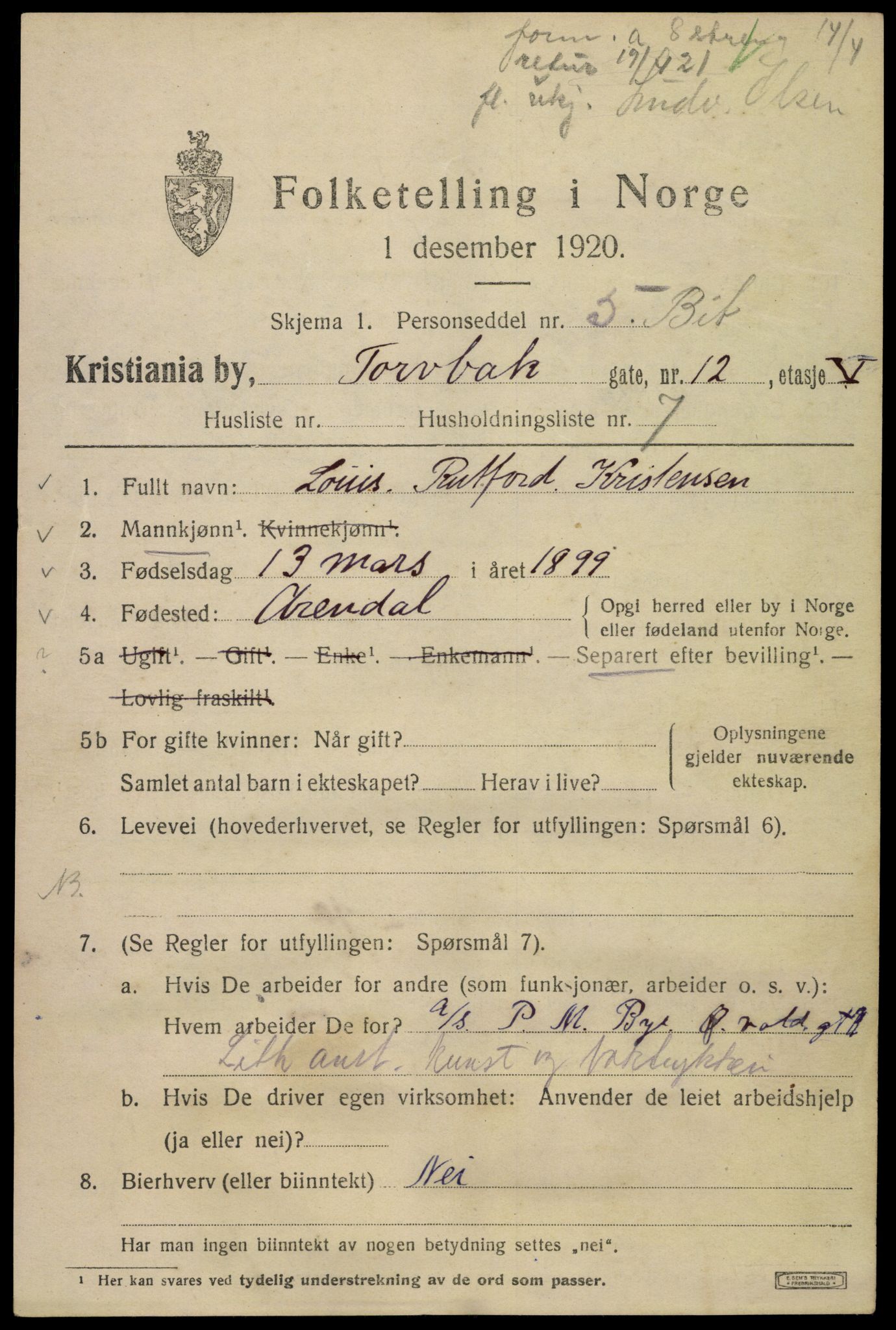 SAO, 1920 census for Kristiania, 1920, p. 593781