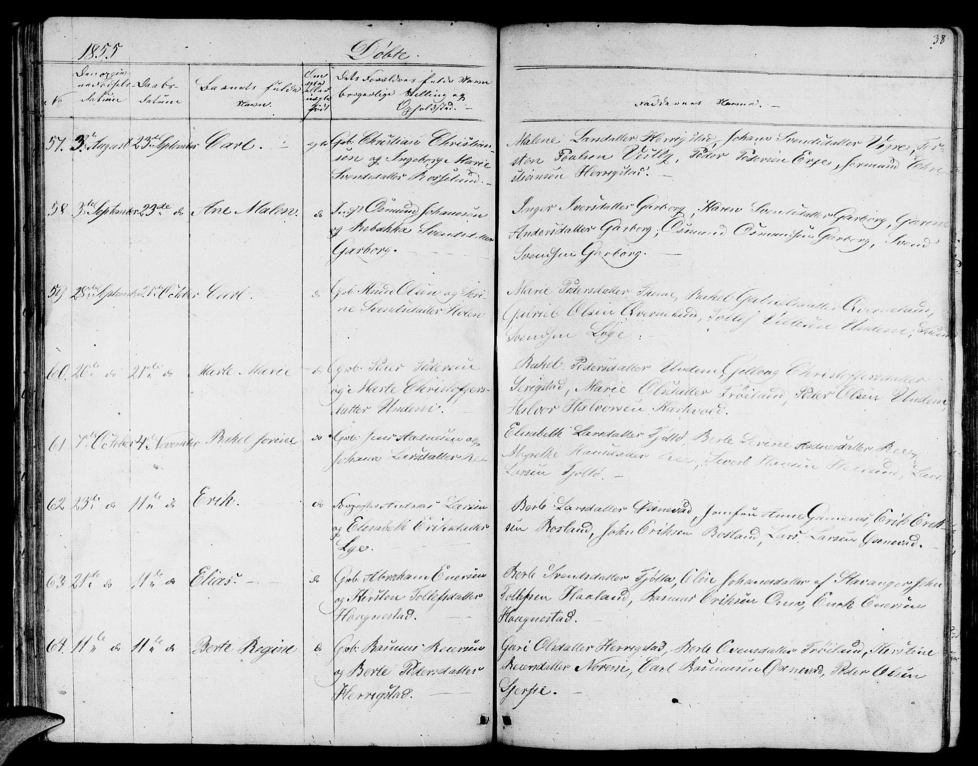 Lye sokneprestkontor, AV/SAST-A-101794/001/30BB/L0002: Parish register (copy) no. B 2, 1852-1867, p. 38