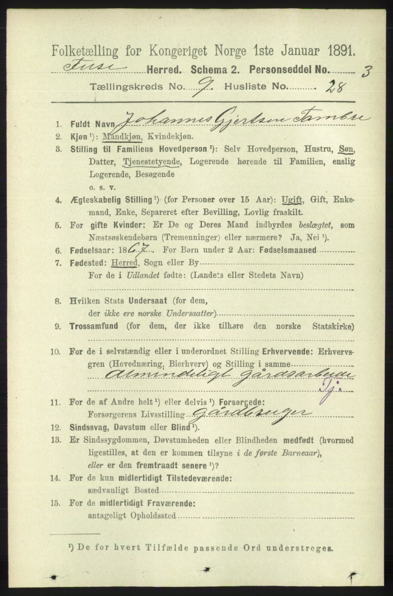 RA, 1891 census for 1241 Fusa, 1891, p. 1869