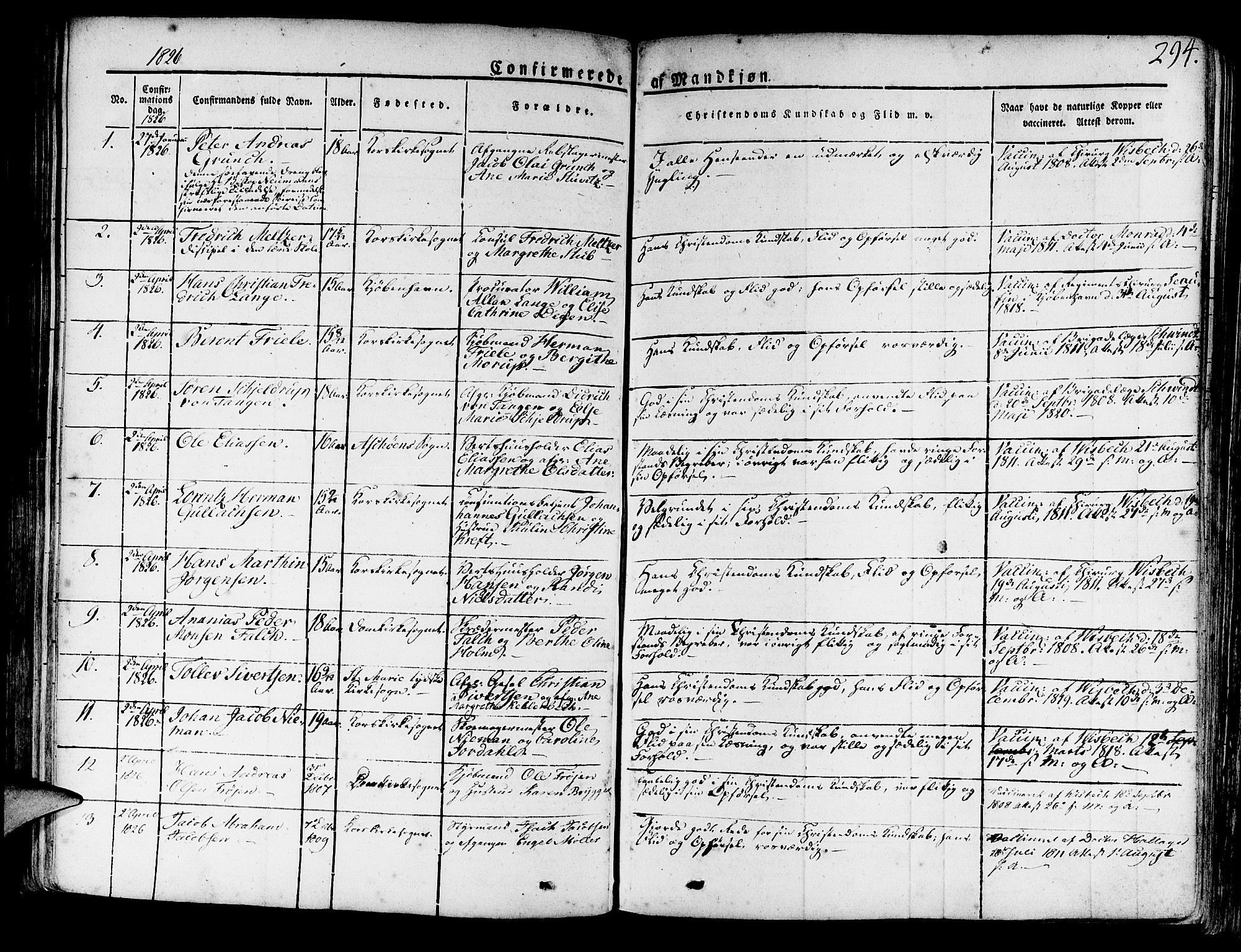 Korskirken sokneprestembete, AV/SAB-A-76101/H/Haa/L0014: Parish register (official) no. A 14, 1823-1835, p. 294