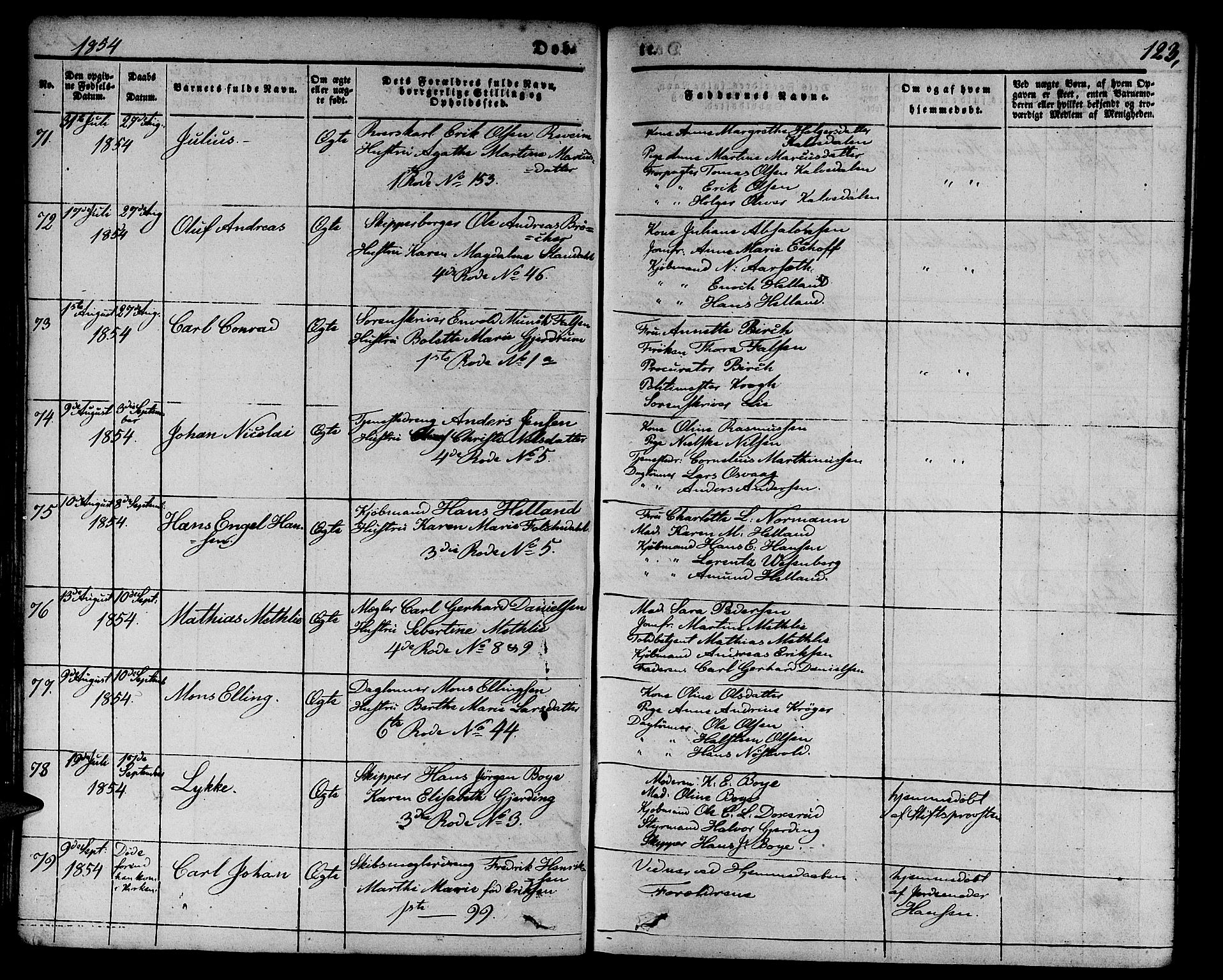 Nykirken Sokneprestembete, AV/SAB-A-77101/H/Hab: Parish register (copy) no. B 1, 1842-1858, p. 123