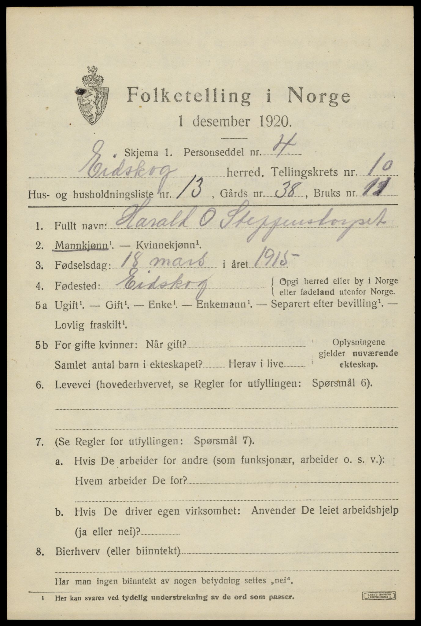 SAH, 1920 census for Eidskog, 1920, p. 11285