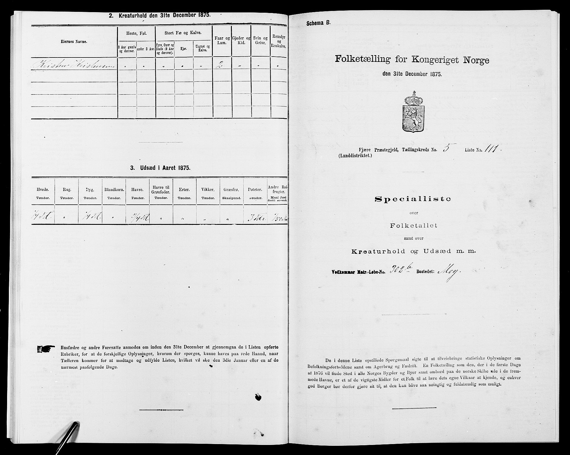 SAK, 1875 census for 0923L Fjære/Fjære, 1875, p. 1368