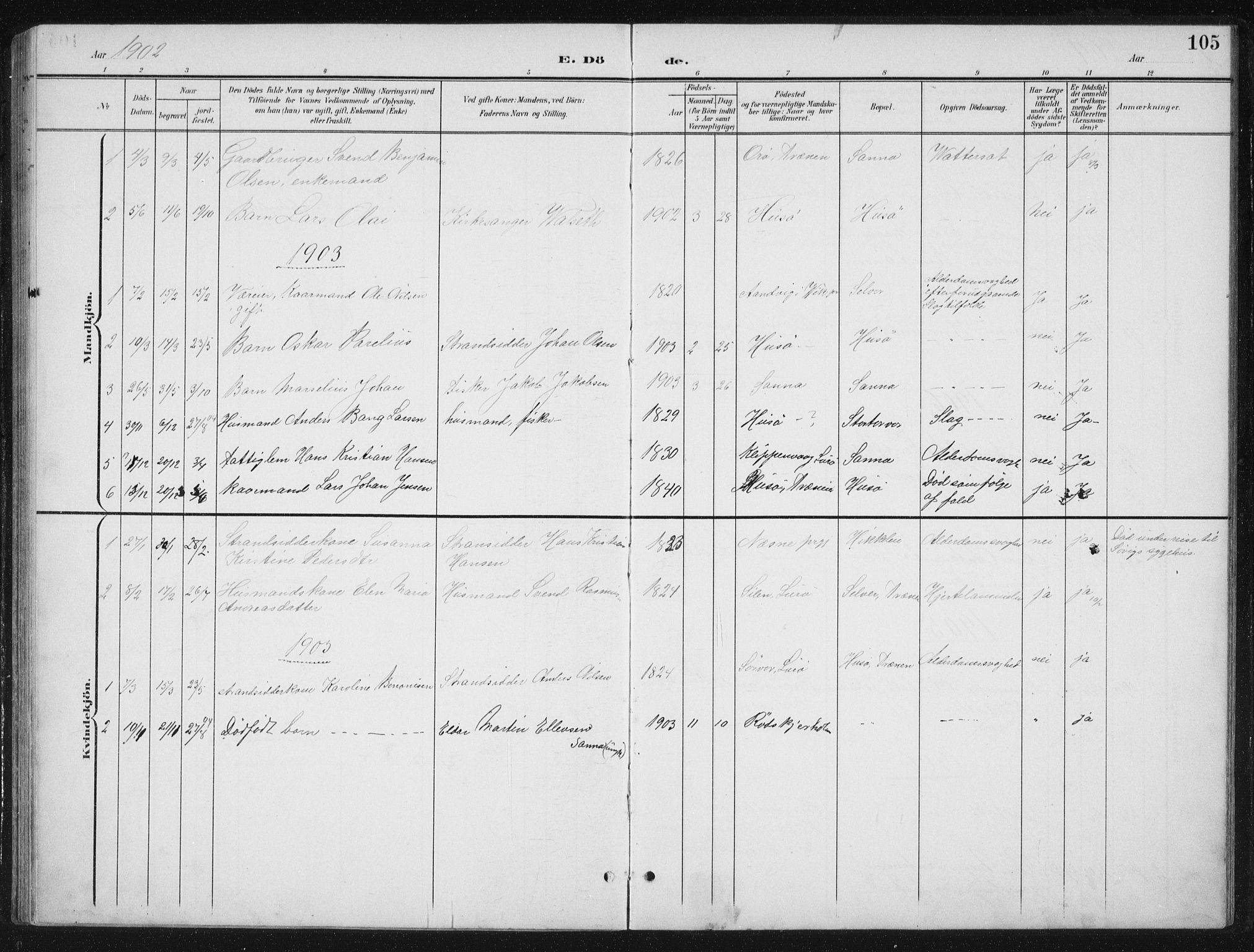 Ministerialprotokoller, klokkerbøker og fødselsregistre - Nordland, AV/SAT-A-1459/840/L0583: Parish register (copy) no. 840C03, 1901-1933, p. 105