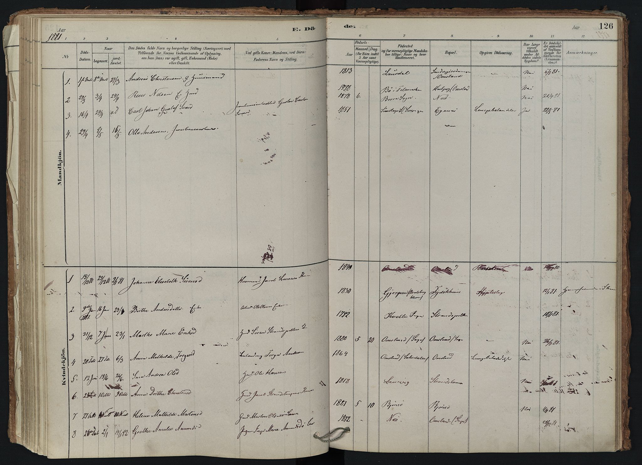 Brunlanes kirkebøker, AV/SAKO-A-342/F/Fd/L0001: Parish register (official) no. IV 1, 1878-1917, p. 126