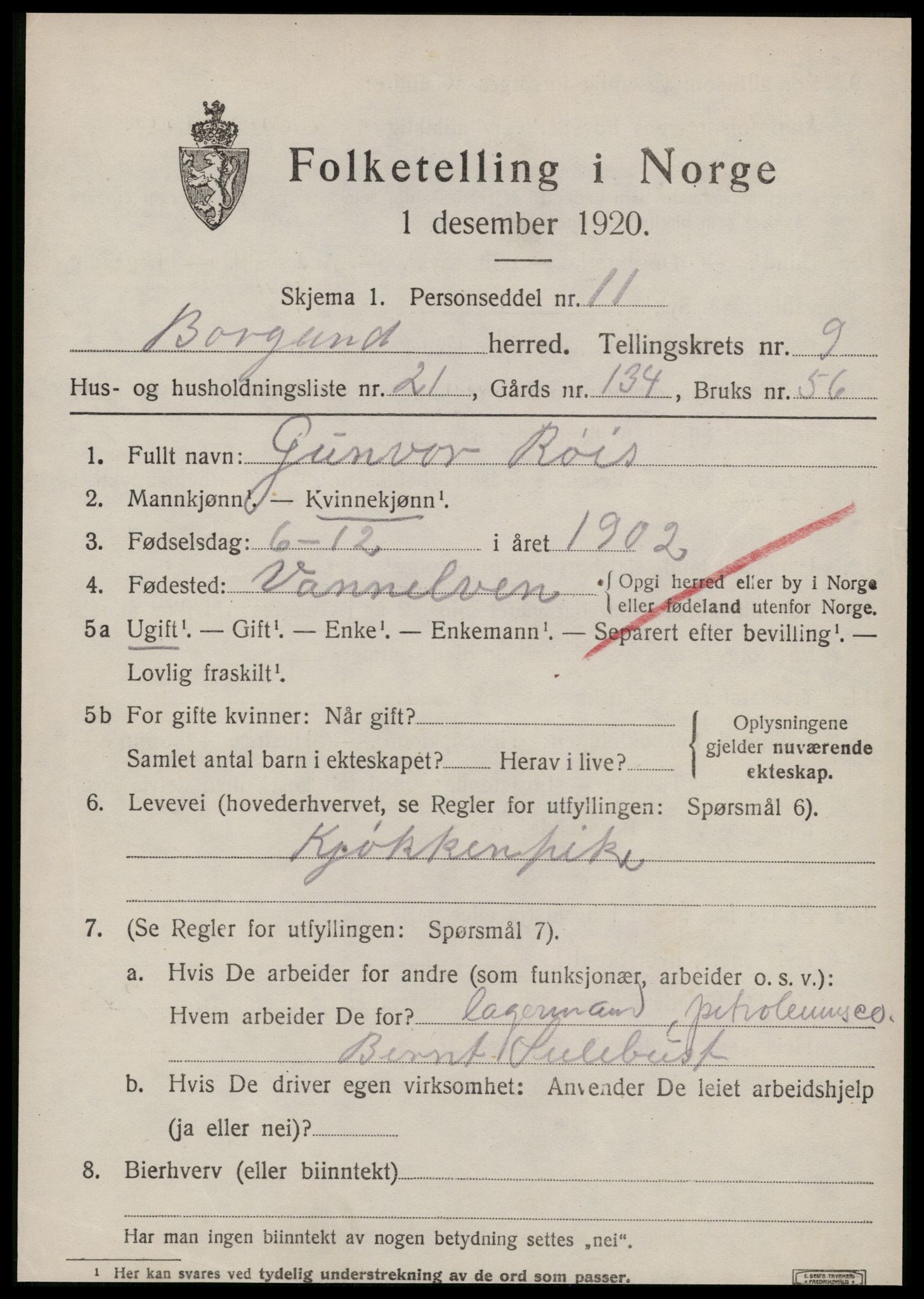 SAT, 1920 census for Borgund, 1920, p. 8436