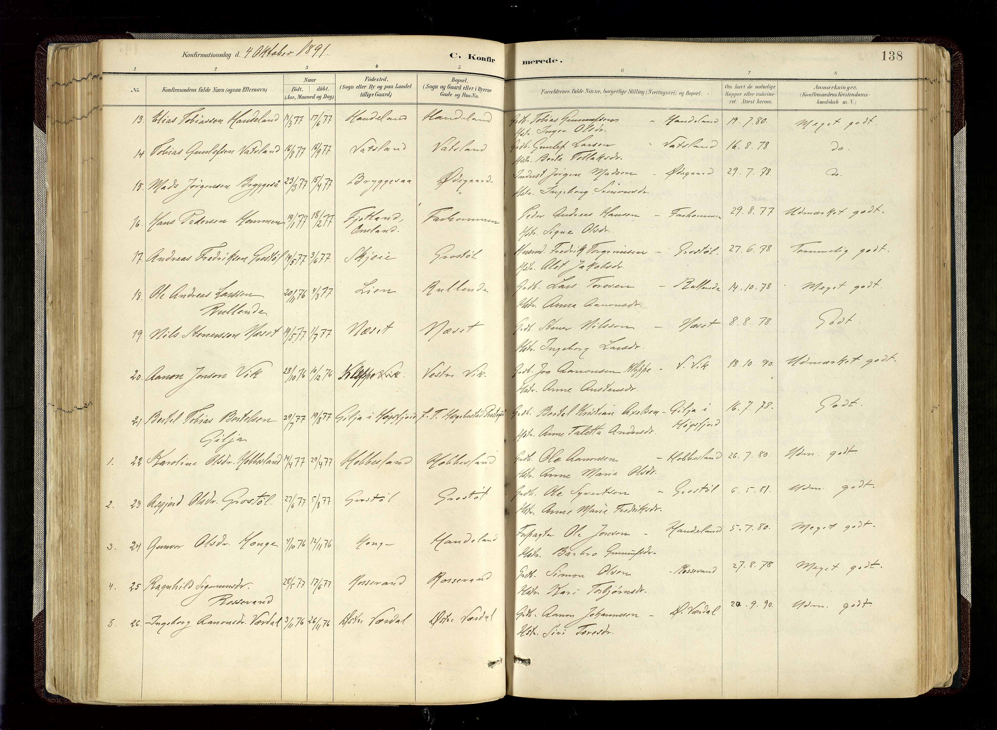 Hægebostad sokneprestkontor, SAK/1111-0024/F/Fa/Fab/L0004: Parish register (official) no. A 4, 1887-1929, p. 138