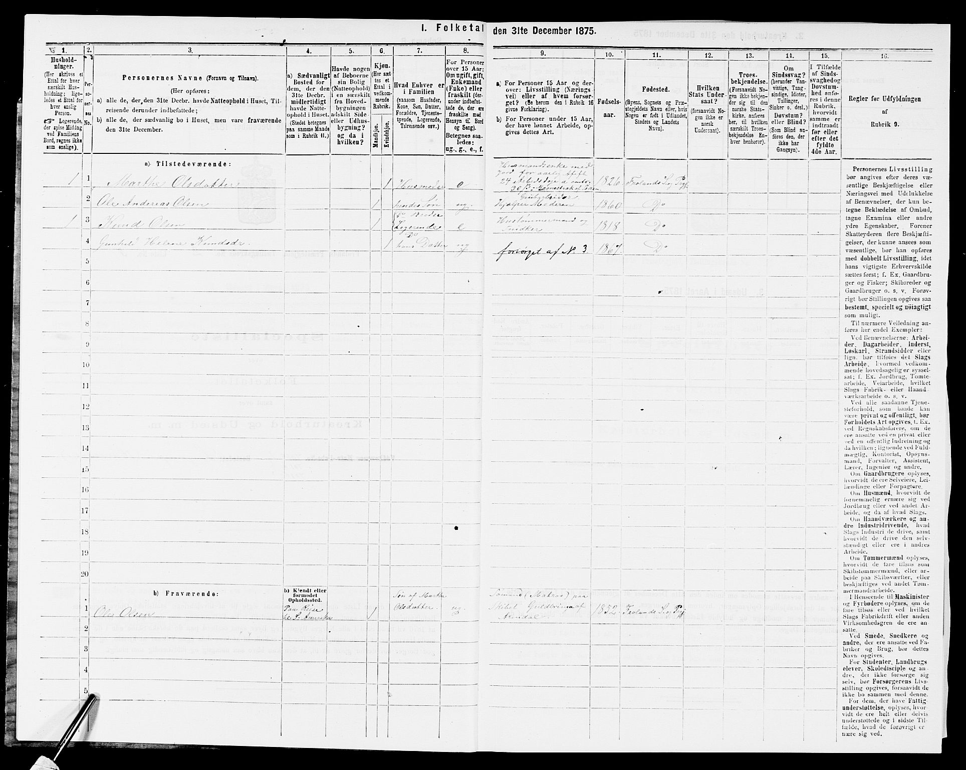 SAK, 1875 census for 0919P Froland, 1875, p. 127