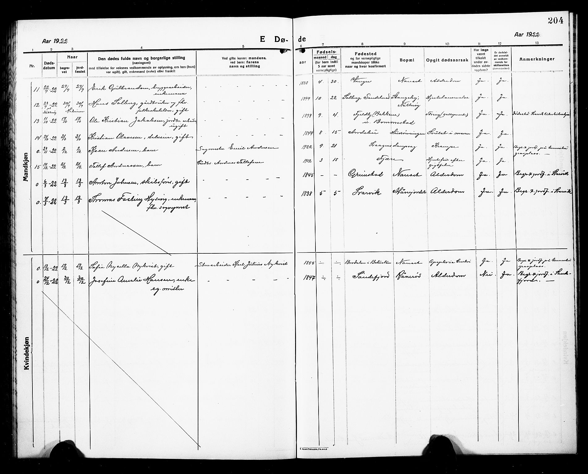 Hedrum kirkebøker, AV/SAKO-A-344/G/Ga/L0005: Parish register (copy) no. I 5, 1916-1930, p. 204