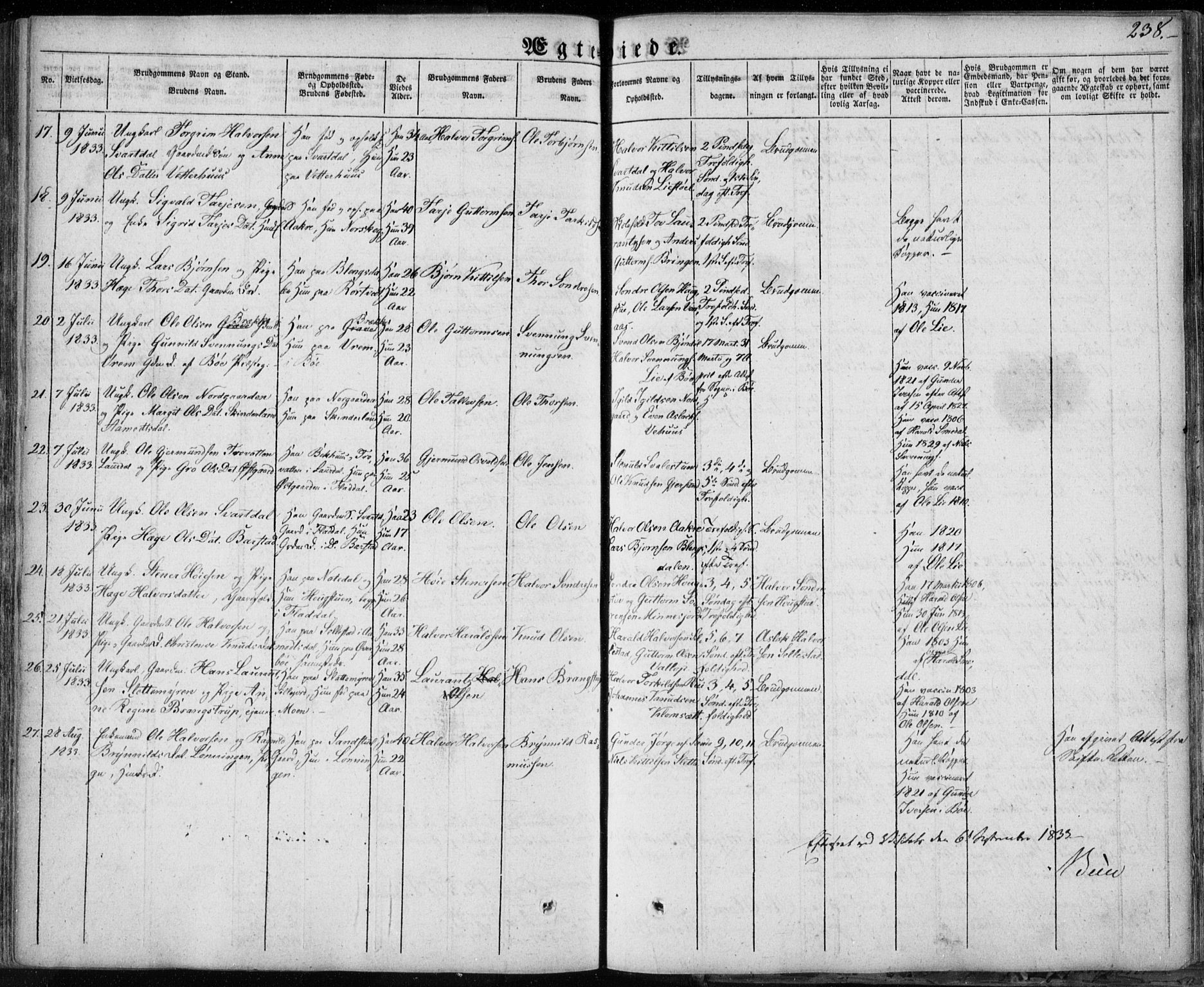 Seljord kirkebøker, AV/SAKO-A-20/F/Fa/L0011: Parish register (official) no. I 11, 1831-1849, p. 238