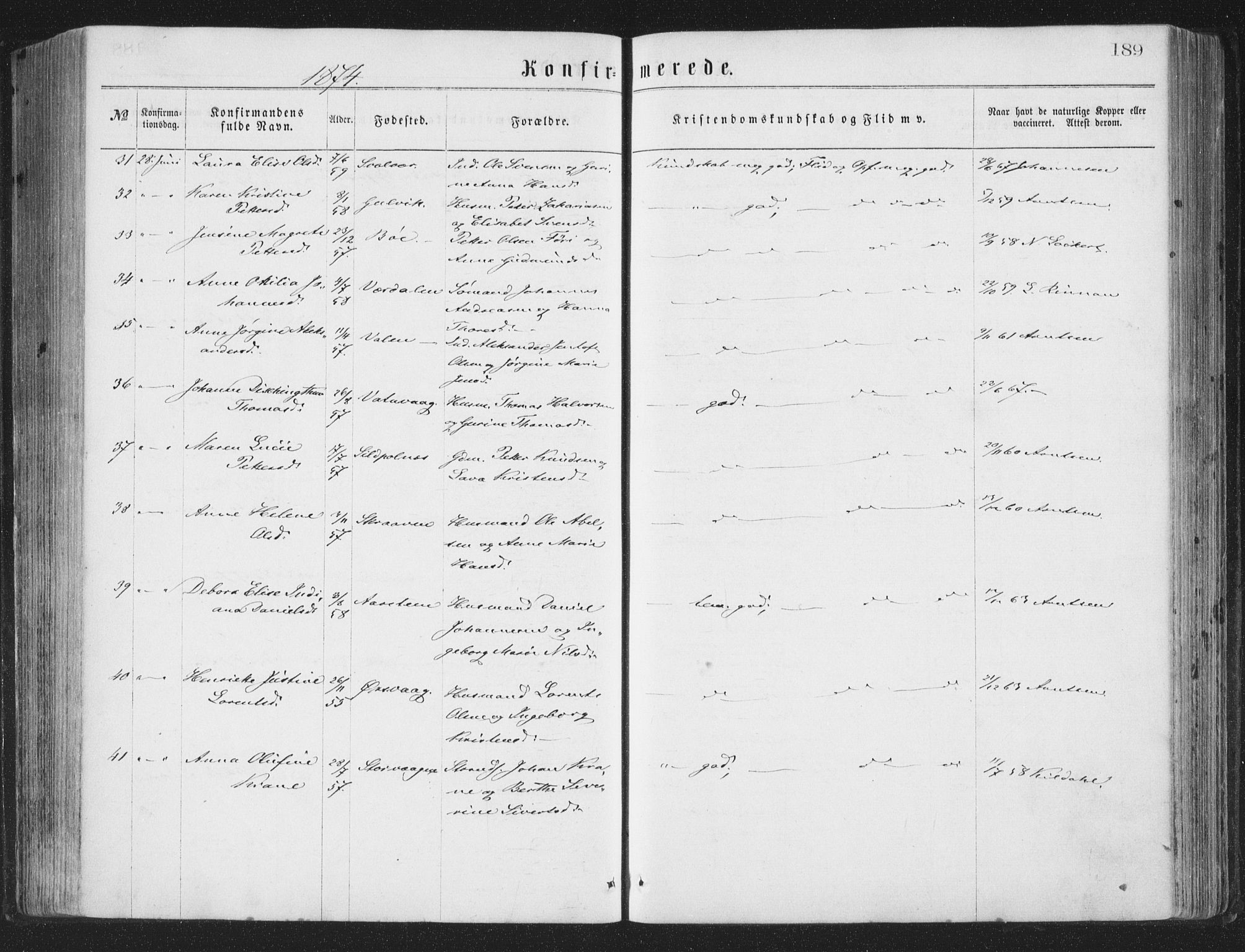 Ministerialprotokoller, klokkerbøker og fødselsregistre - Nordland, AV/SAT-A-1459/874/L1057: Parish register (official) no. 874A01, 1866-1877, p. 189