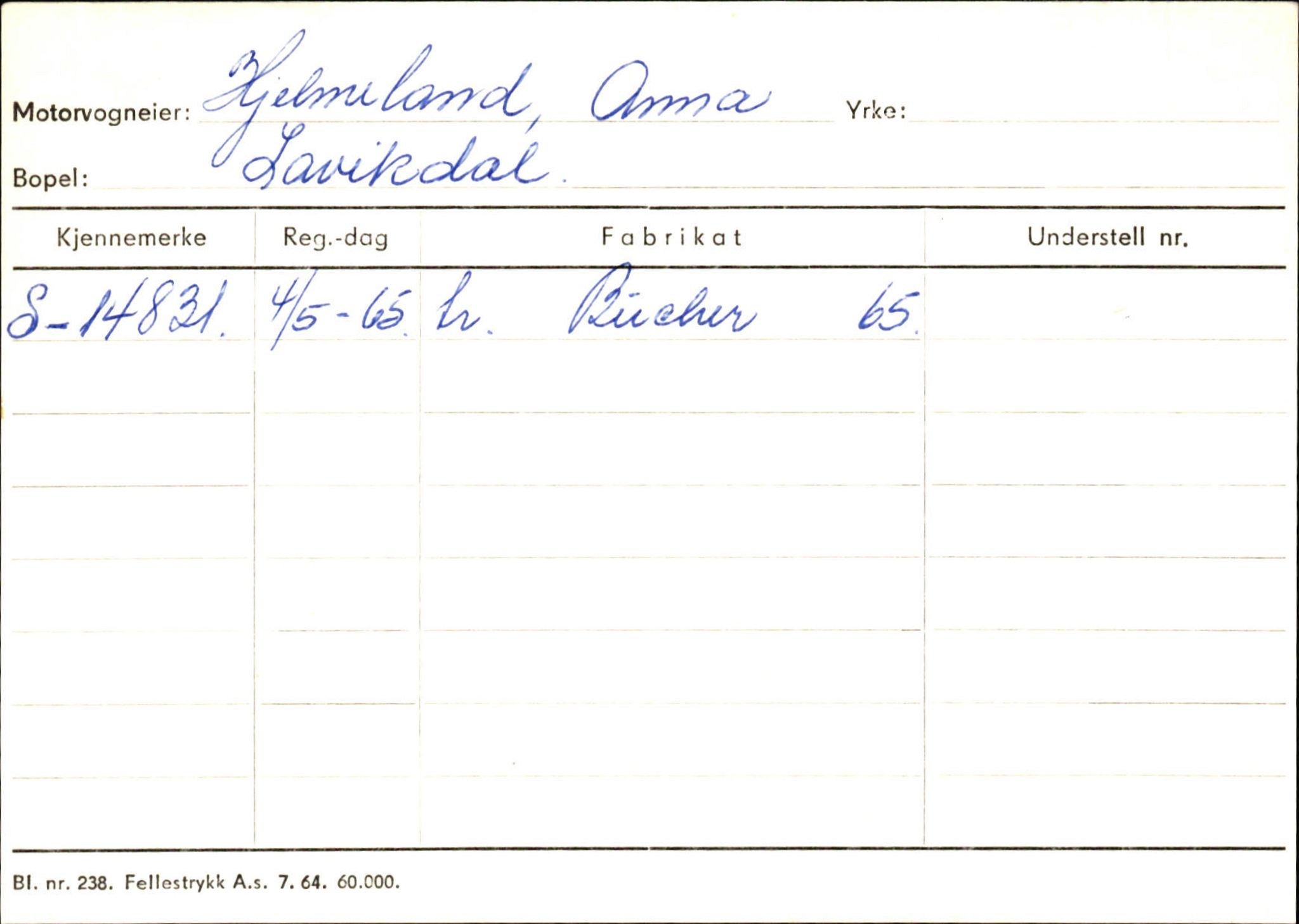 Statens vegvesen, Sogn og Fjordane vegkontor, SAB/A-5301/4/F/L0130: Eigarregister Eid T-Å. Høyanger A-O, 1945-1975, p. 1414