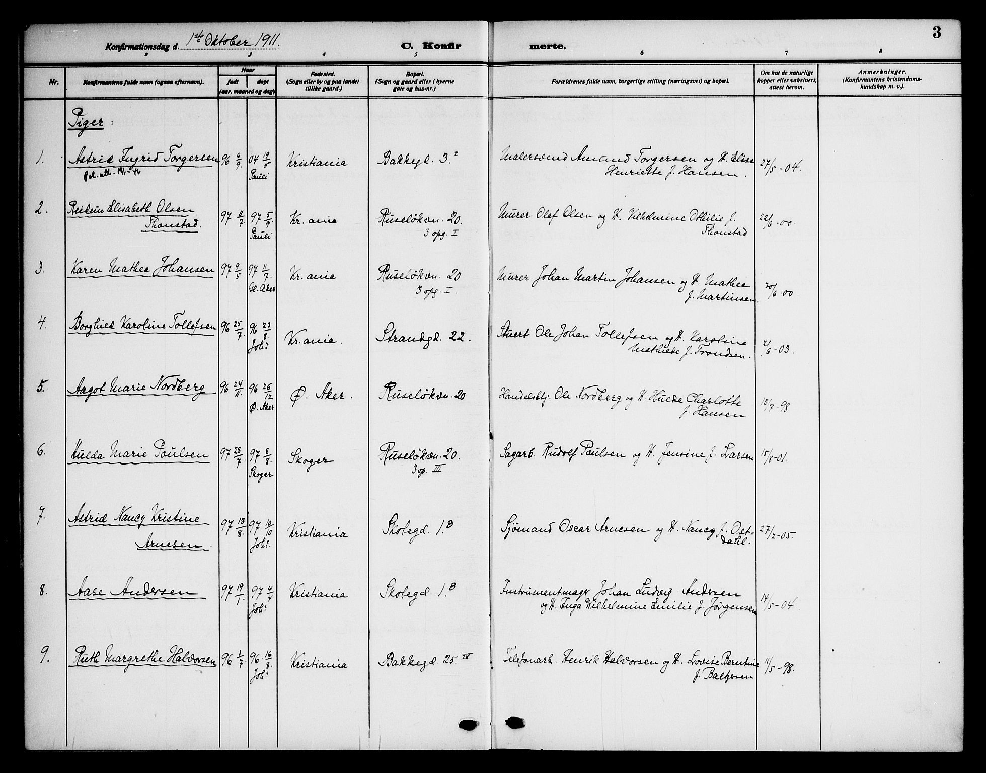 Piperviken prestekontor Kirkebøker, AV/SAO-A-10874/F/L0001: Parish register (official) no. 1, 1911-1958, p. 3