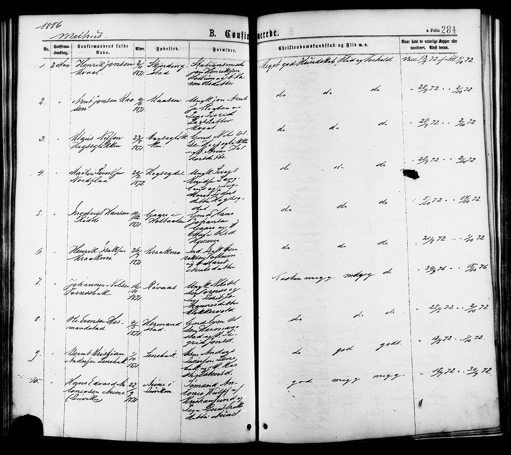 Ministerialprotokoller, klokkerbøker og fødselsregistre - Sør-Trøndelag, SAT/A-1456/691/L1079: Parish register (official) no. 691A11, 1873-1886, p. 284