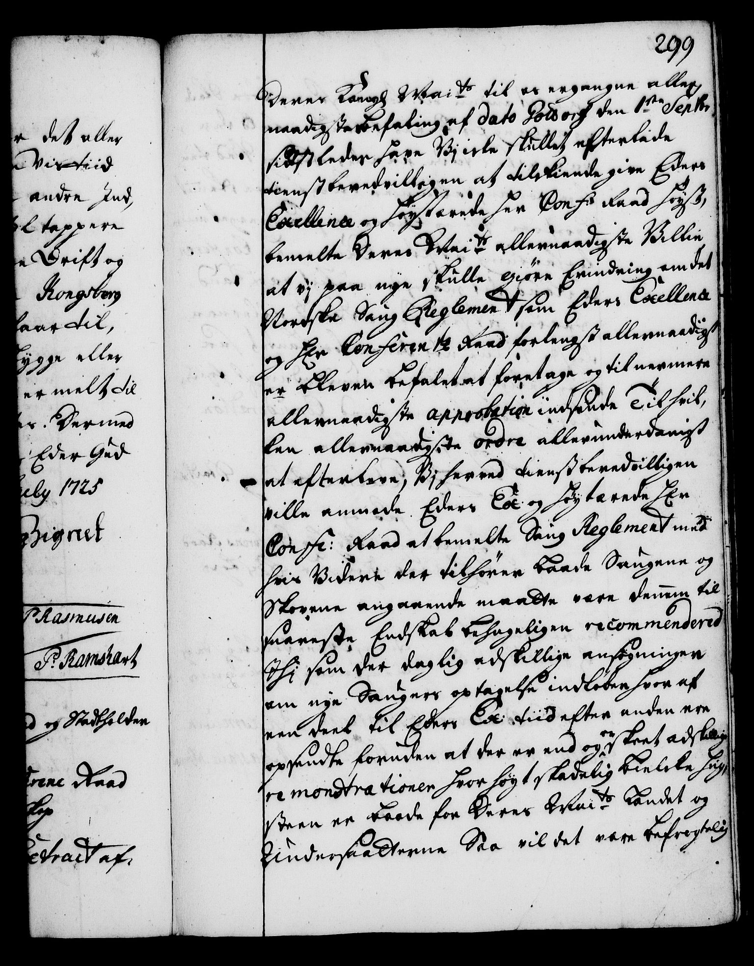 Rentekammeret, Kammerkanselliet, RA/EA-3111/G/Gg/Gga/L0002: Norsk ekspedisjonsprotokoll med register (merket RK 53.2), 1723-1727, p. 299