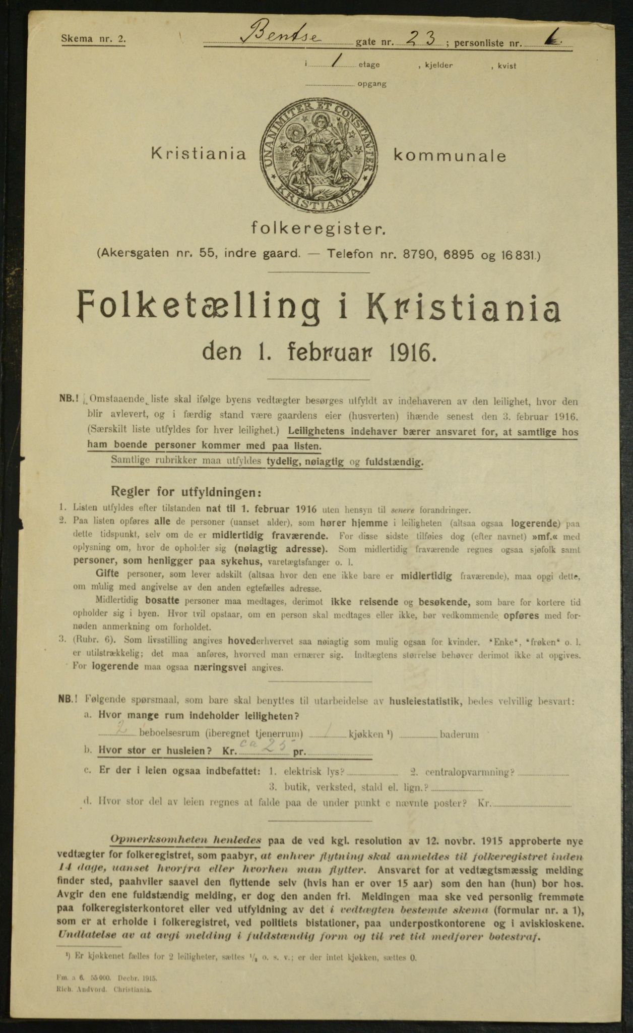 OBA, Municipal Census 1916 for Kristiania, 1916, p. 3751