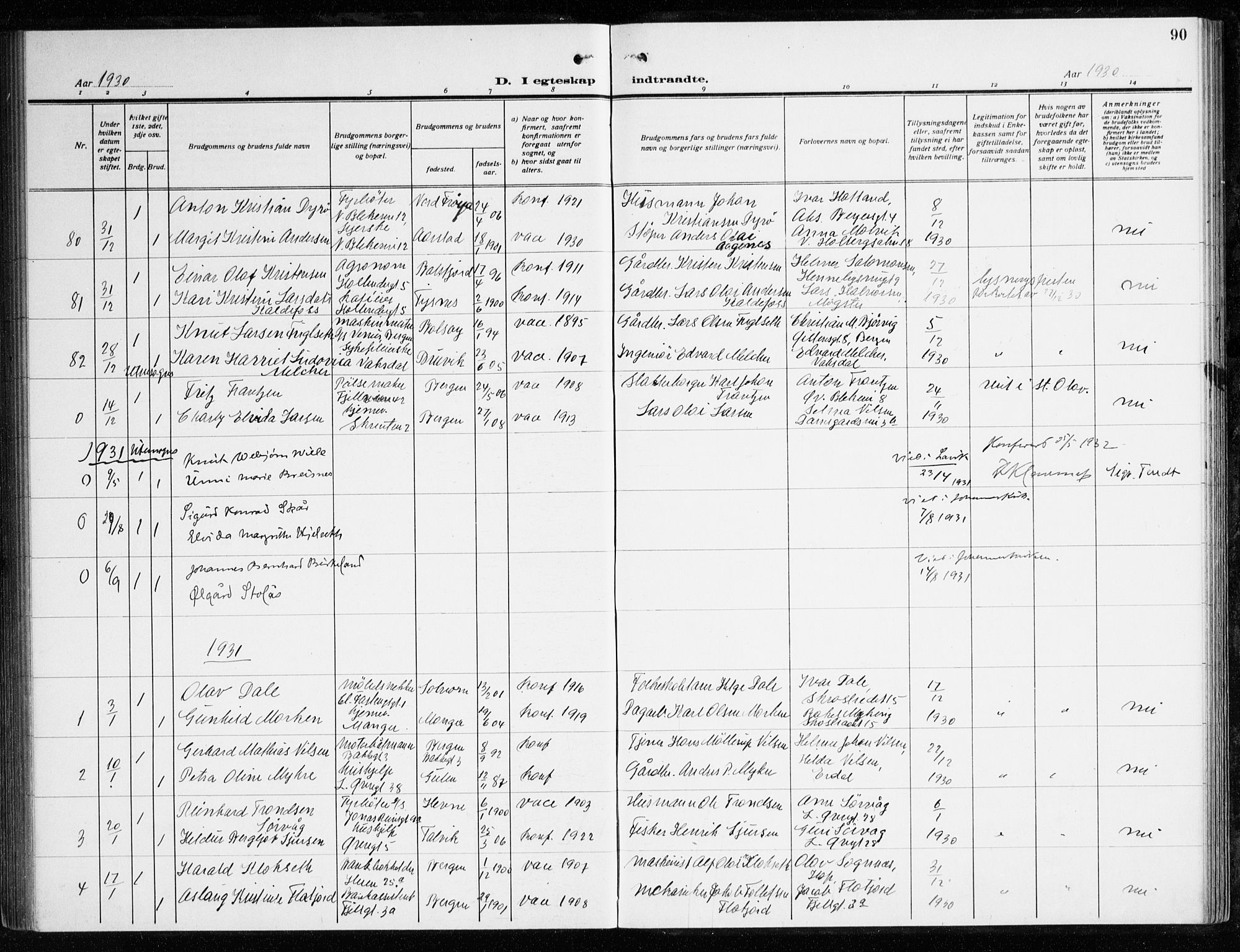 Korskirken sokneprestembete, SAB/A-76101/H/Haa/L0039: Parish register (official) no. D 6, 1919-1938, p. 90