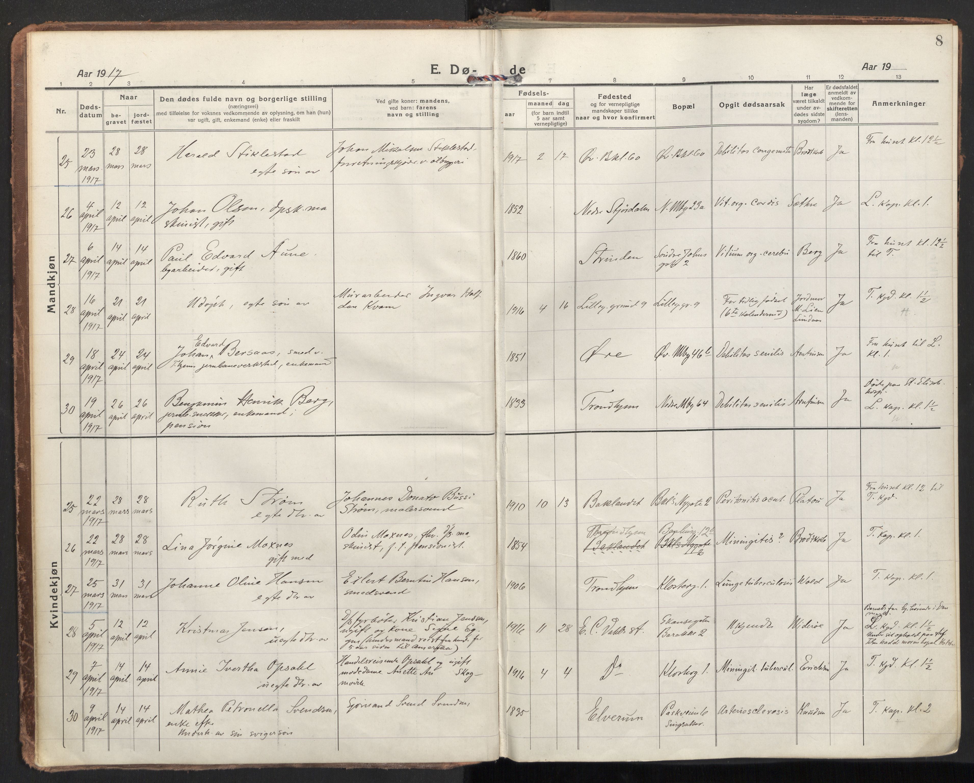 Ministerialprotokoller, klokkerbøker og fødselsregistre - Sør-Trøndelag, SAT/A-1456/604/L0207: Parish register (official) no. 604A27, 1917-1933, p. 8