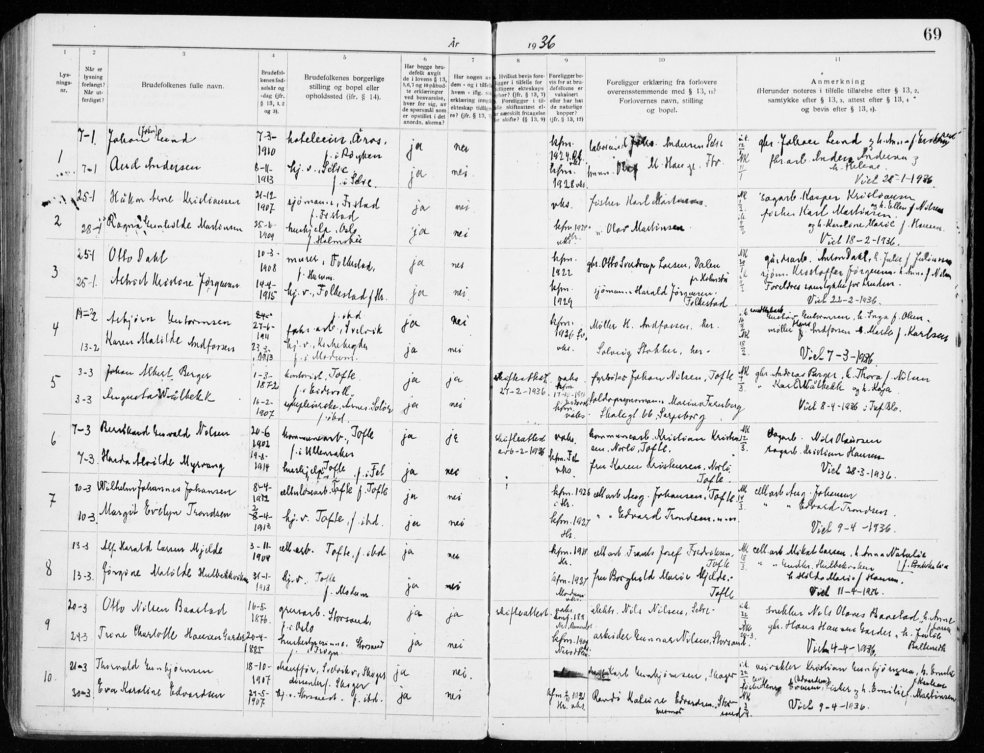 Hurum kirkebøker, SAKO/A-229/H/Ha/L0001: Banns register no. 1, 1919-1941, p. 69