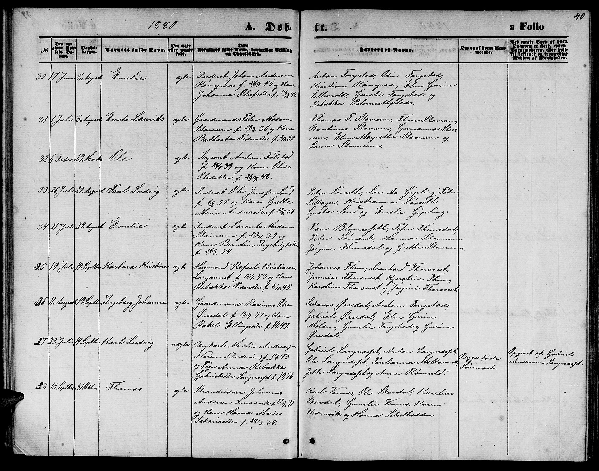 Ministerialprotokoller, klokkerbøker og fødselsregistre - Nord-Trøndelag, AV/SAT-A-1458/744/L0422: Parish register (copy) no. 744C01, 1871-1885, p. 40