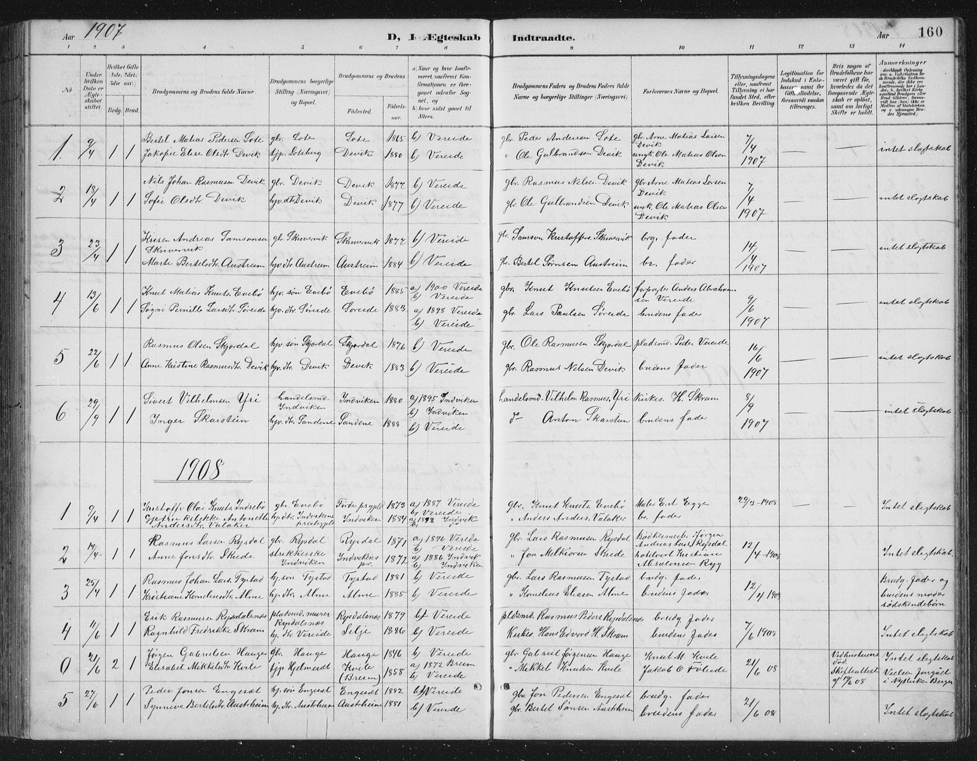 Gloppen sokneprestembete, SAB/A-80101/H/Hab/Habb/L0002: Parish register (copy) no. B 2, 1889-1909, p. 160