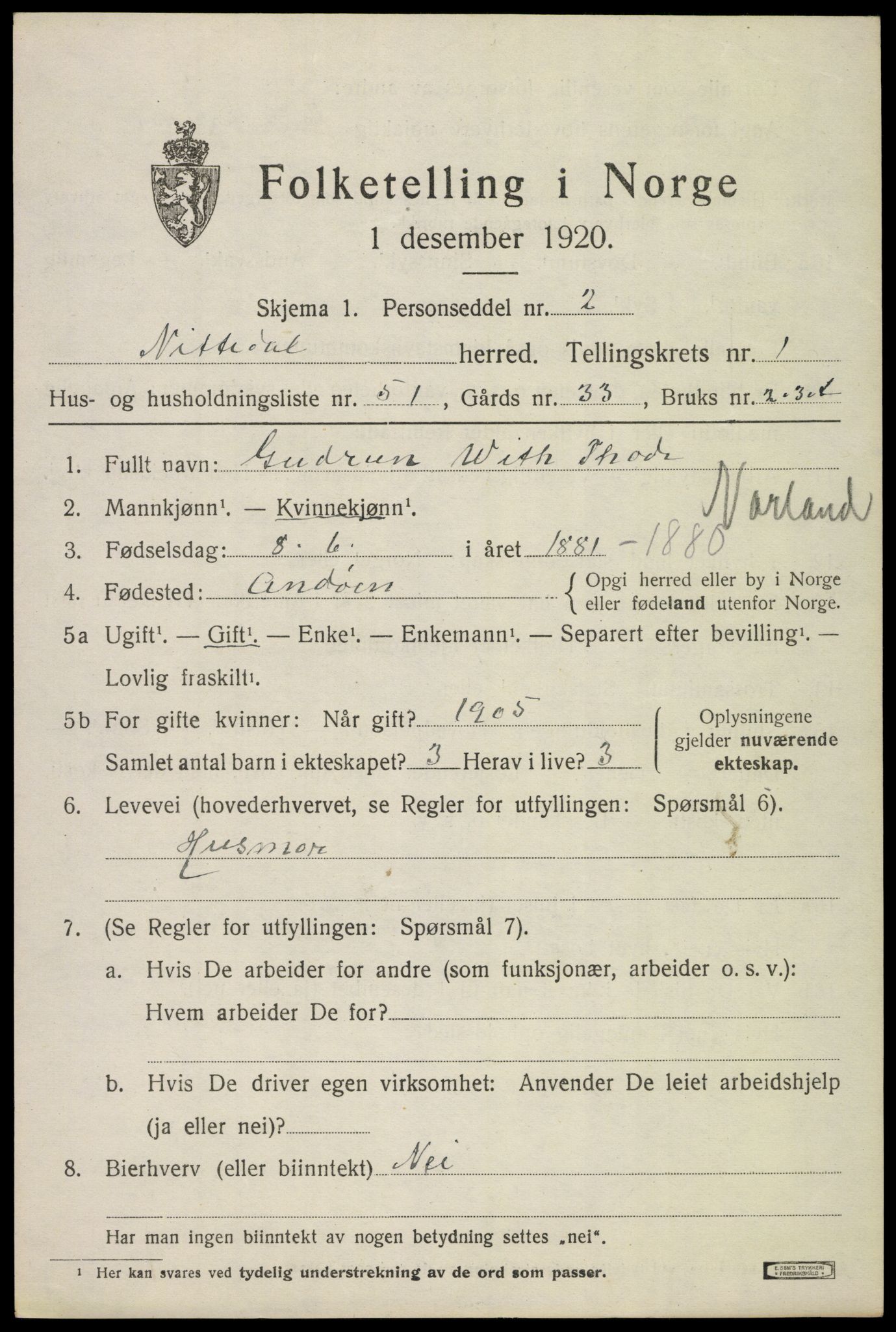 SAO, 1920 census for Nittedal, 1920, p. 1800