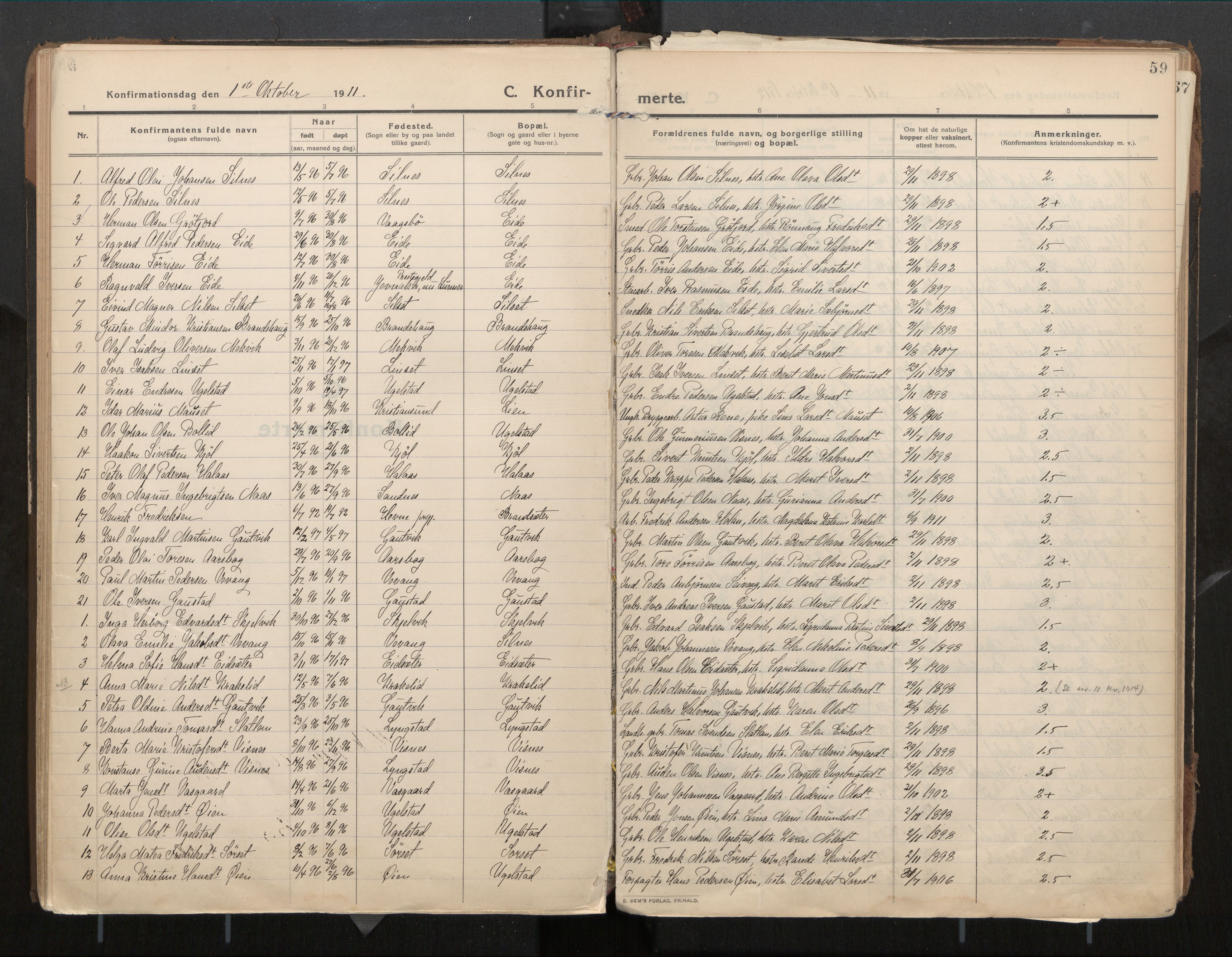 Ministerialprotokoller, klokkerbøker og fødselsregistre - Møre og Romsdal, SAT/A-1454/571/L0836b: Parish register (official) no. 571A03, 1911-1926, p. 59