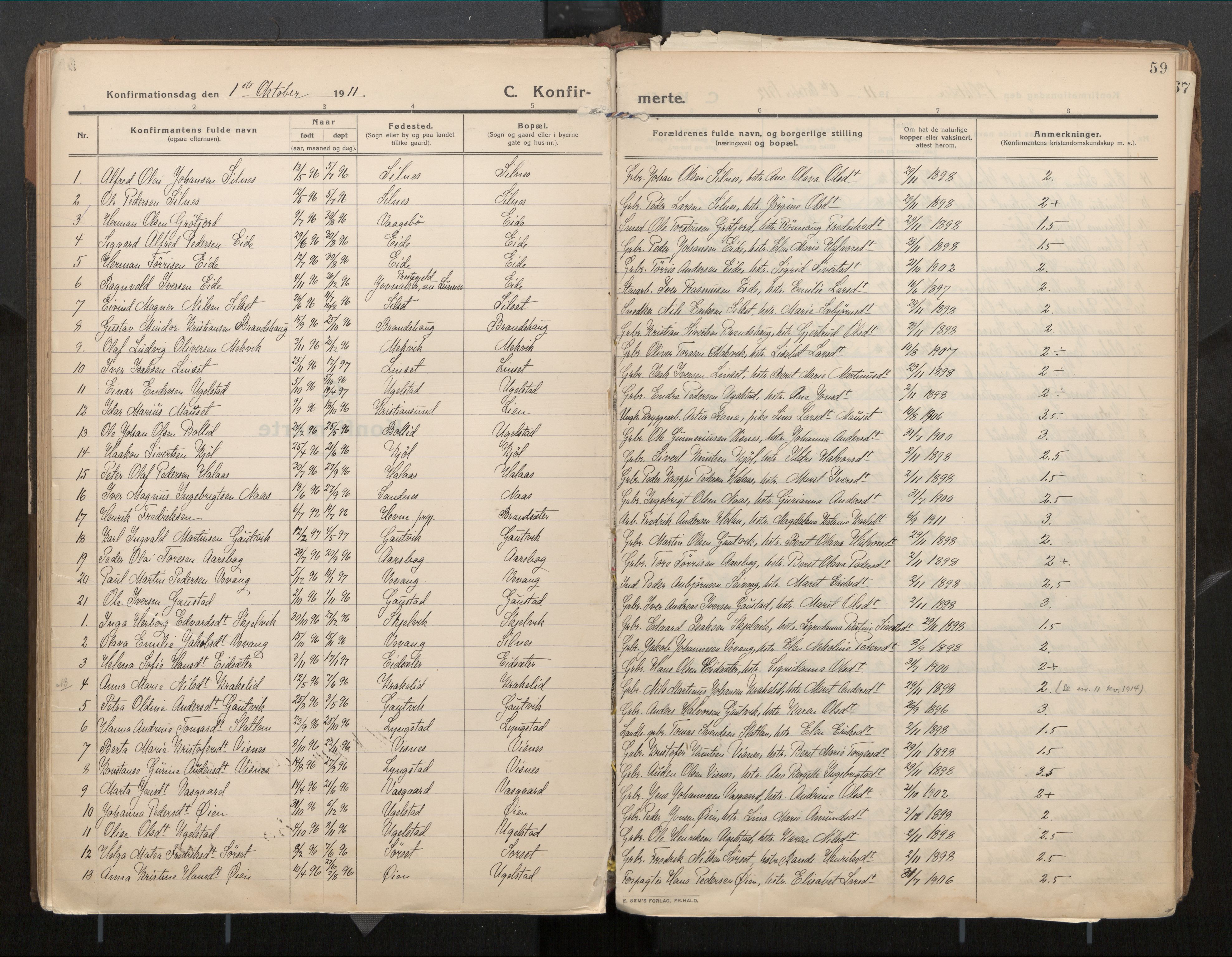 Ministerialprotokoller, klokkerbøker og fødselsregistre - Møre og Romsdal, AV/SAT-A-1454/571/L0836b: Parish register (official) no. 571A03, 1911-1926, p. 59