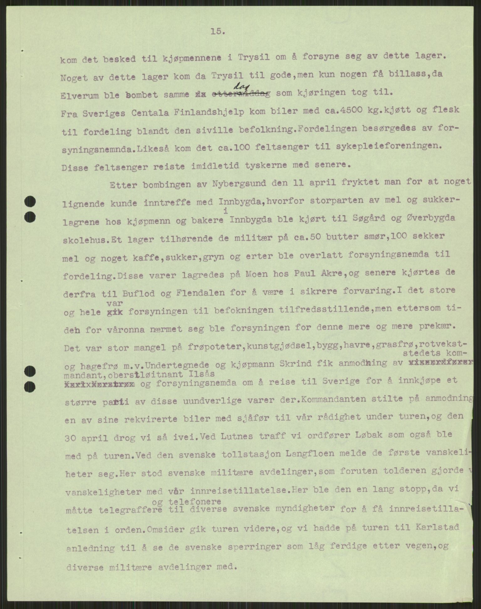 Forsvaret, Forsvarets krigshistoriske avdeling, AV/RA-RAFA-2017/Y/Ya/L0013: II-C-11-31 - Fylkesmenn.  Rapporter om krigsbegivenhetene 1940., 1940, p. 1004