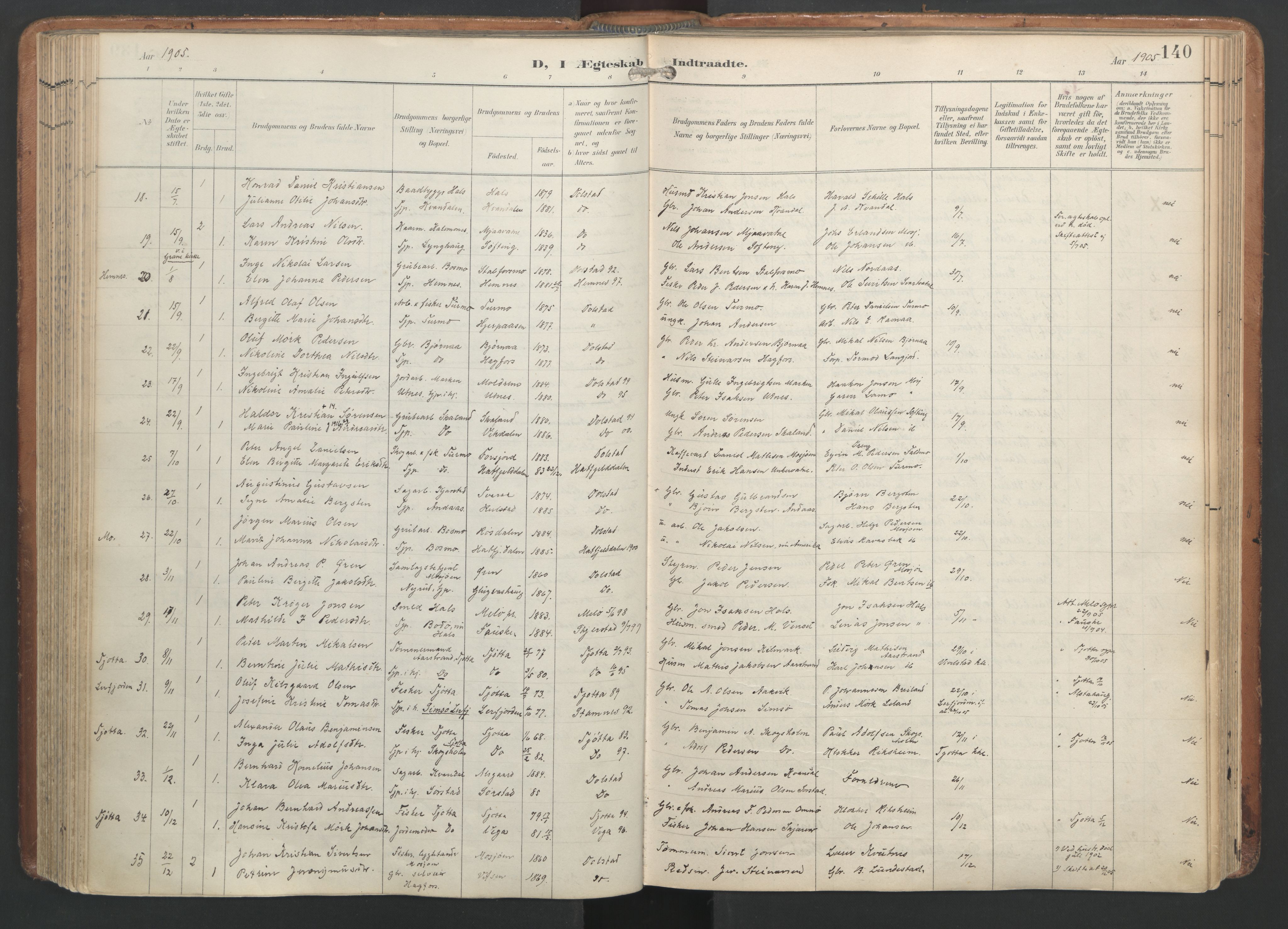Ministerialprotokoller, klokkerbøker og fødselsregistre - Nordland, SAT/A-1459/820/L0298: Parish register (official) no. 820A19, 1897-1915, p. 140