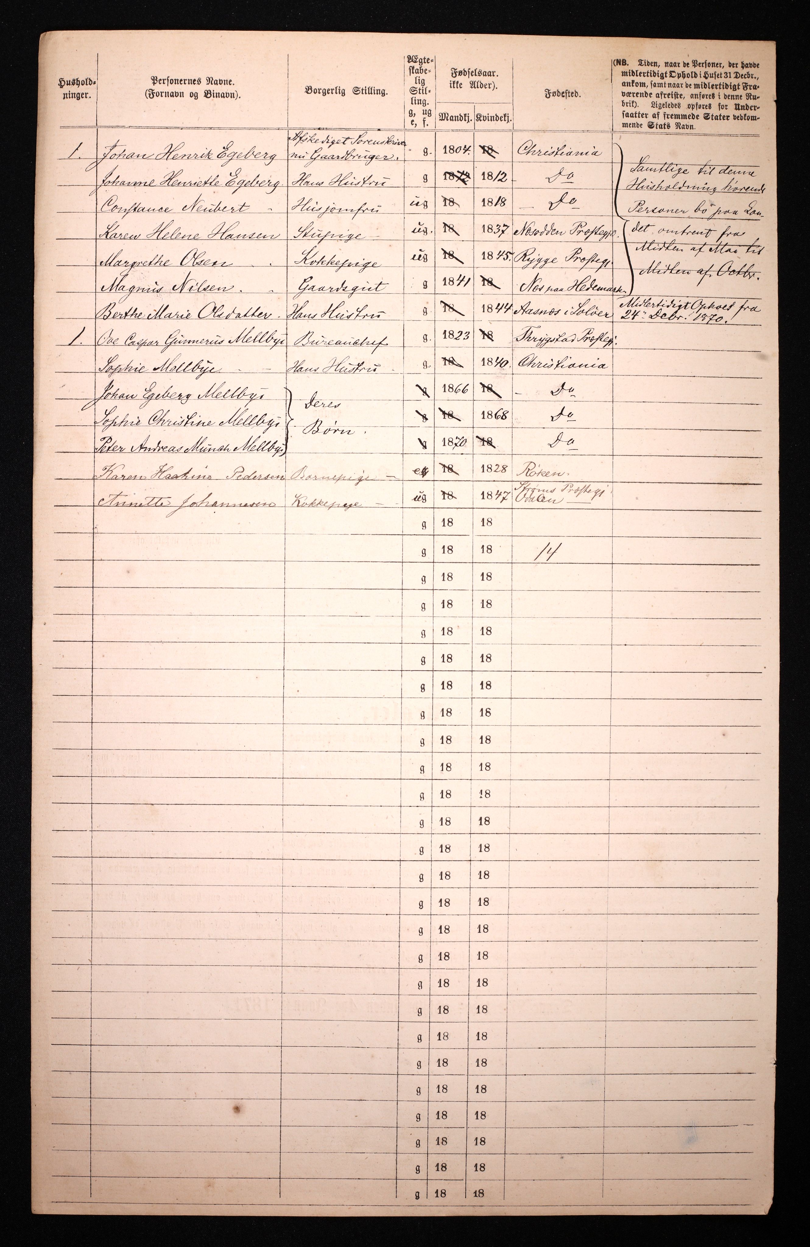 RA, 1870 census for 0301 Kristiania, 1870, p. 3607