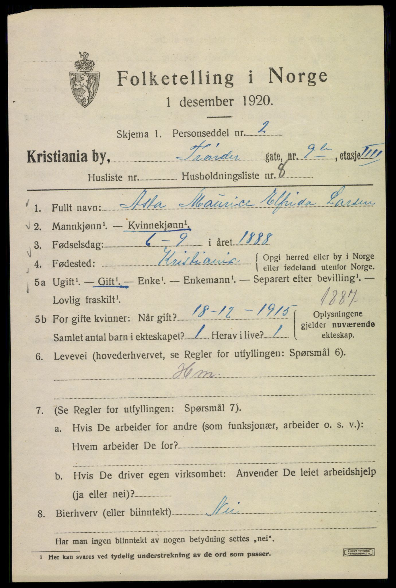 SAO, 1920 census for Kristiania, 1920, p. 604181