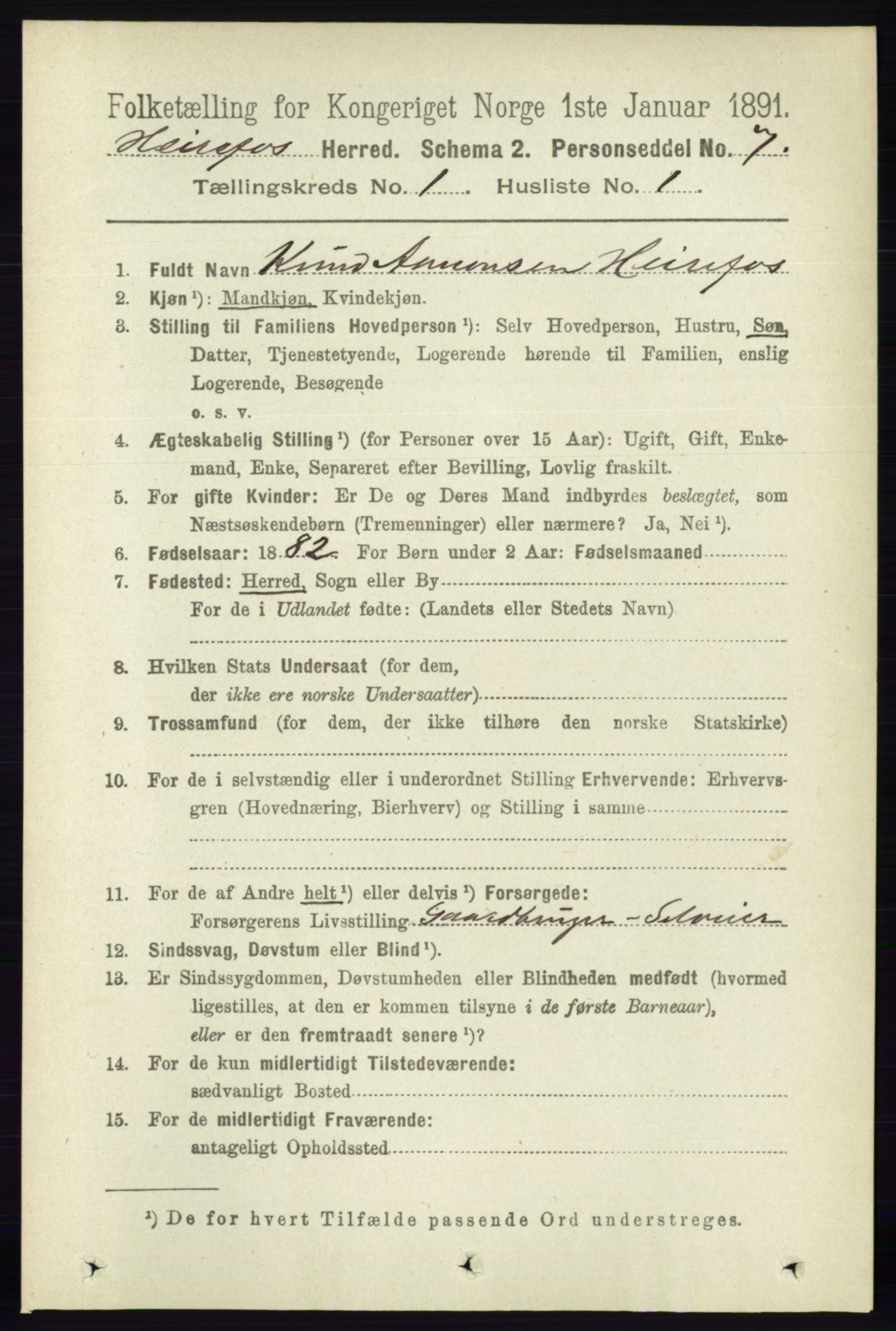 RA, 1891 census for 0933 Herefoss, 1891, p. 47