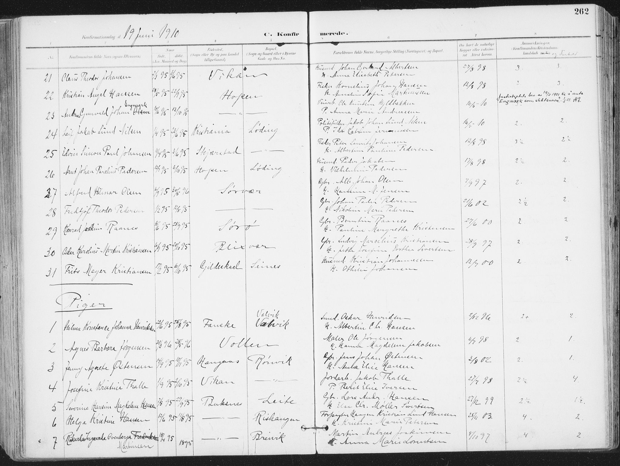 Ministerialprotokoller, klokkerbøker og fødselsregistre - Nordland, AV/SAT-A-1459/802/L0055: Parish register (official) no. 802A02, 1894-1915, p. 262