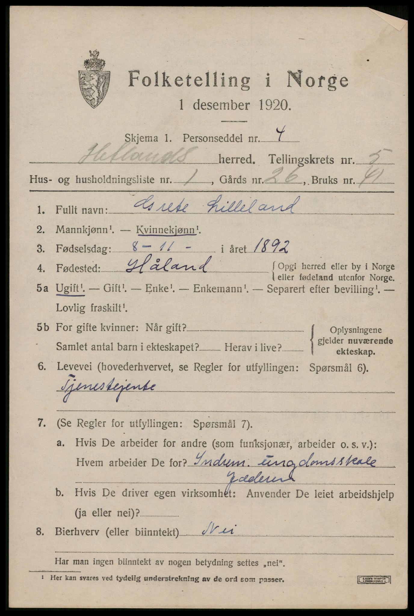 SAST, 1920 census for Hetland, 1920, p. 8159