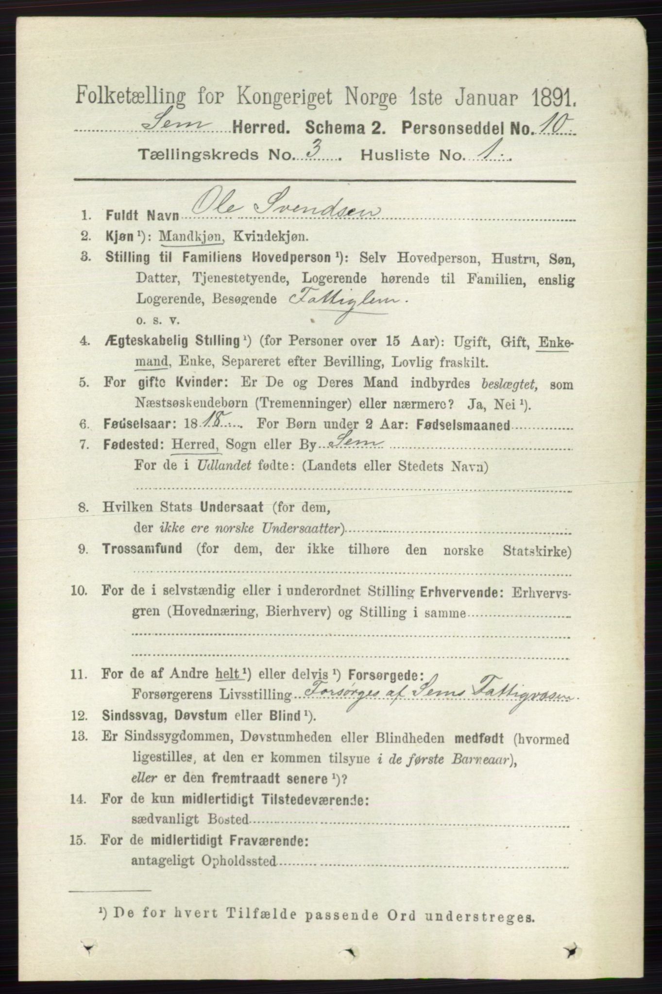 RA, 1891 census for 0721 Sem, 1891, p. 1018