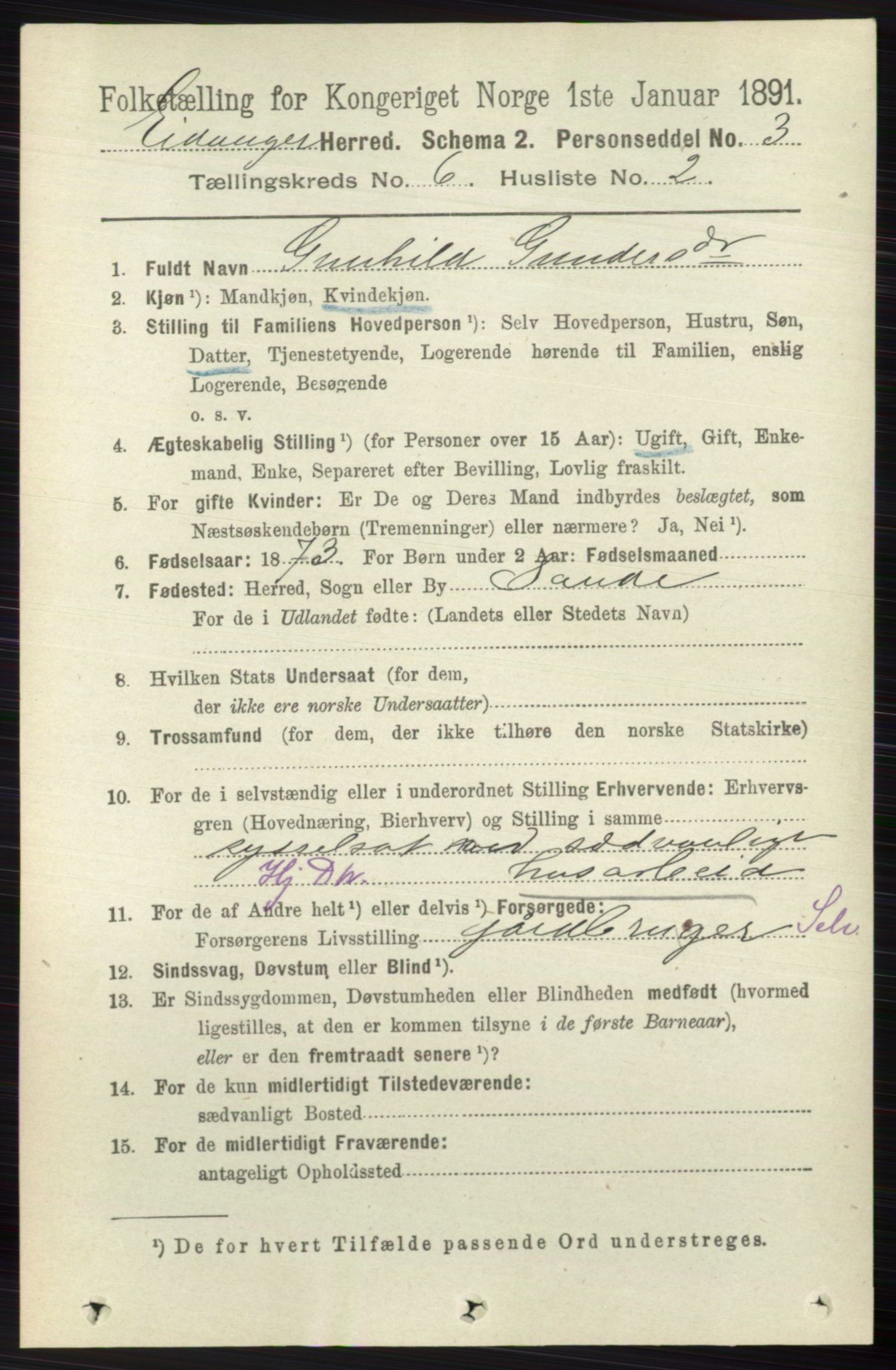 RA, 1891 census for 0813 Eidanger, 1891, p. 2576