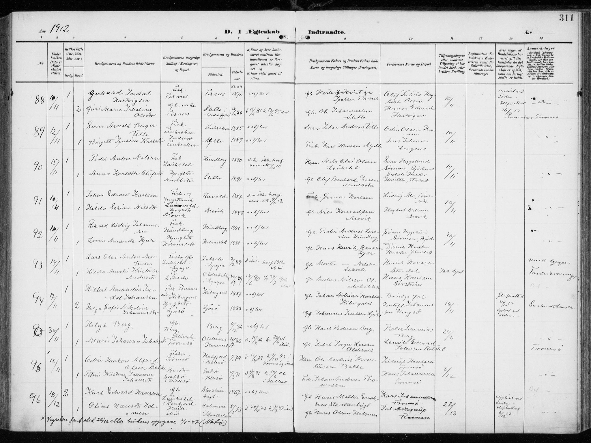 Tromsøysund sokneprestkontor, SATØ/S-1304/G/Ga/L0007kirke: Parish register (official) no. 7, 1907-1914, p. 311