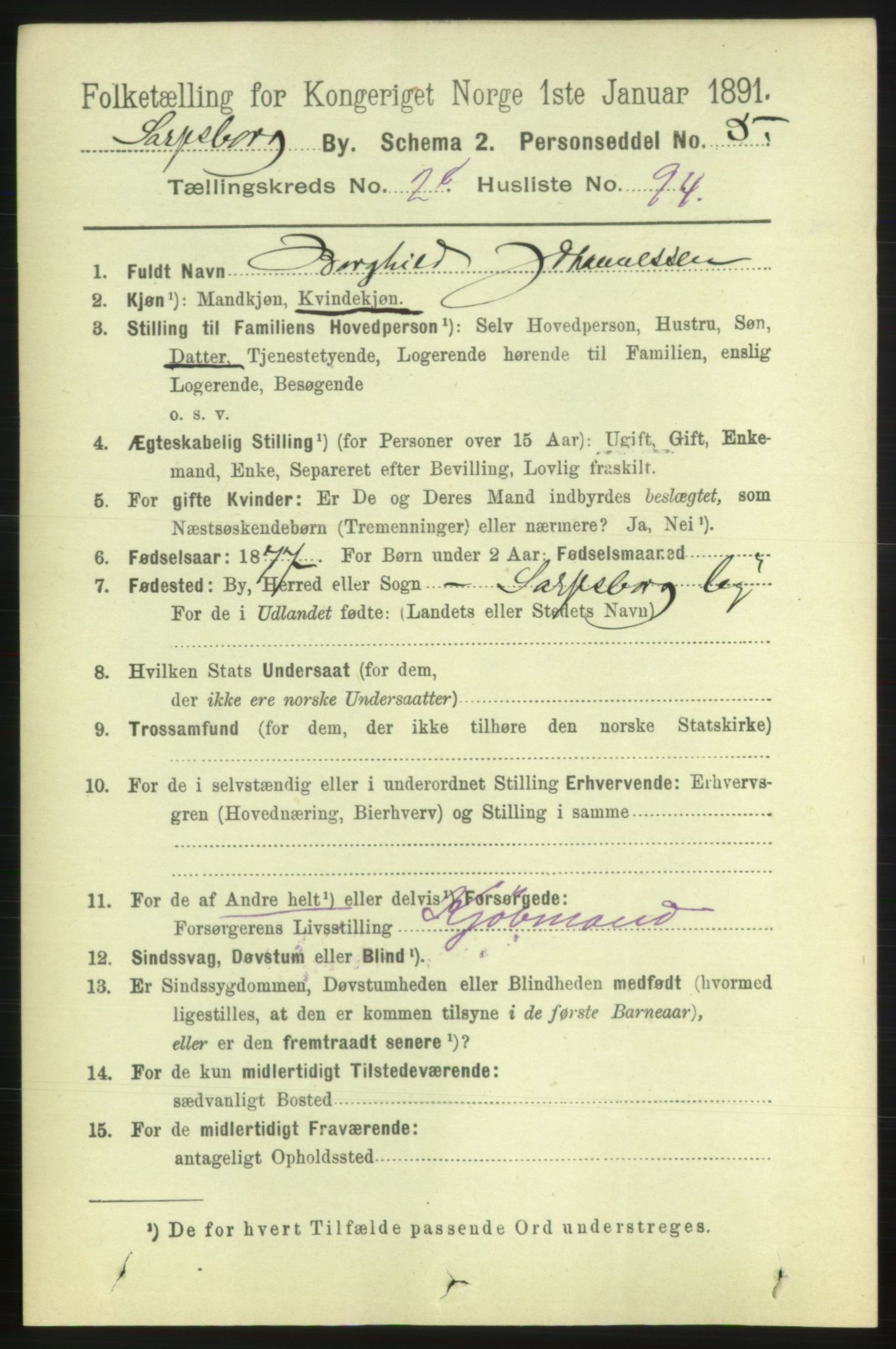 RA, 1891 census for 0102 Sarpsborg, 1891, p. 2180