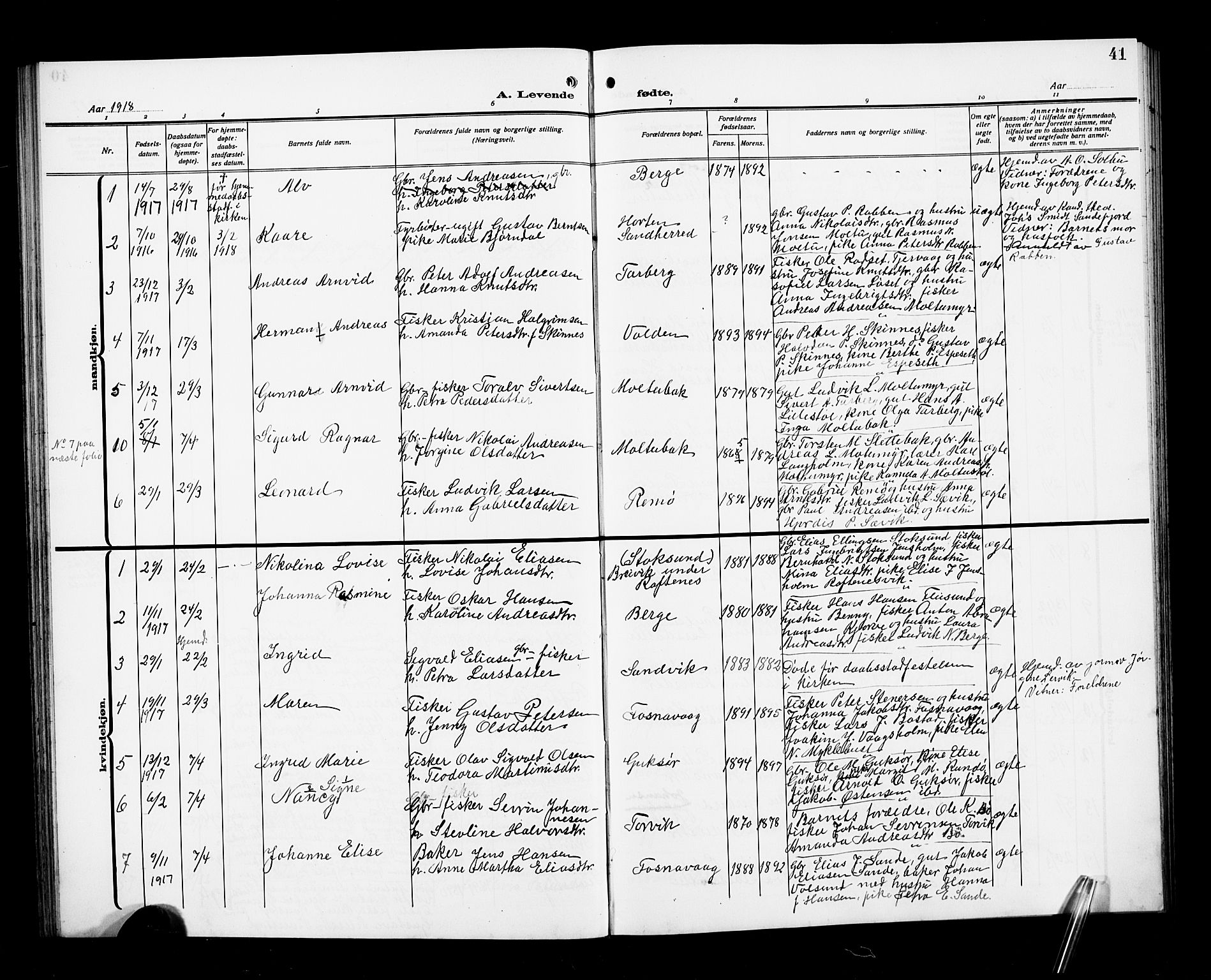 Ministerialprotokoller, klokkerbøker og fødselsregistre - Møre og Romsdal, AV/SAT-A-1454/507/L0083: Parish register (copy) no. 507C06, 1912-1919, p. 41