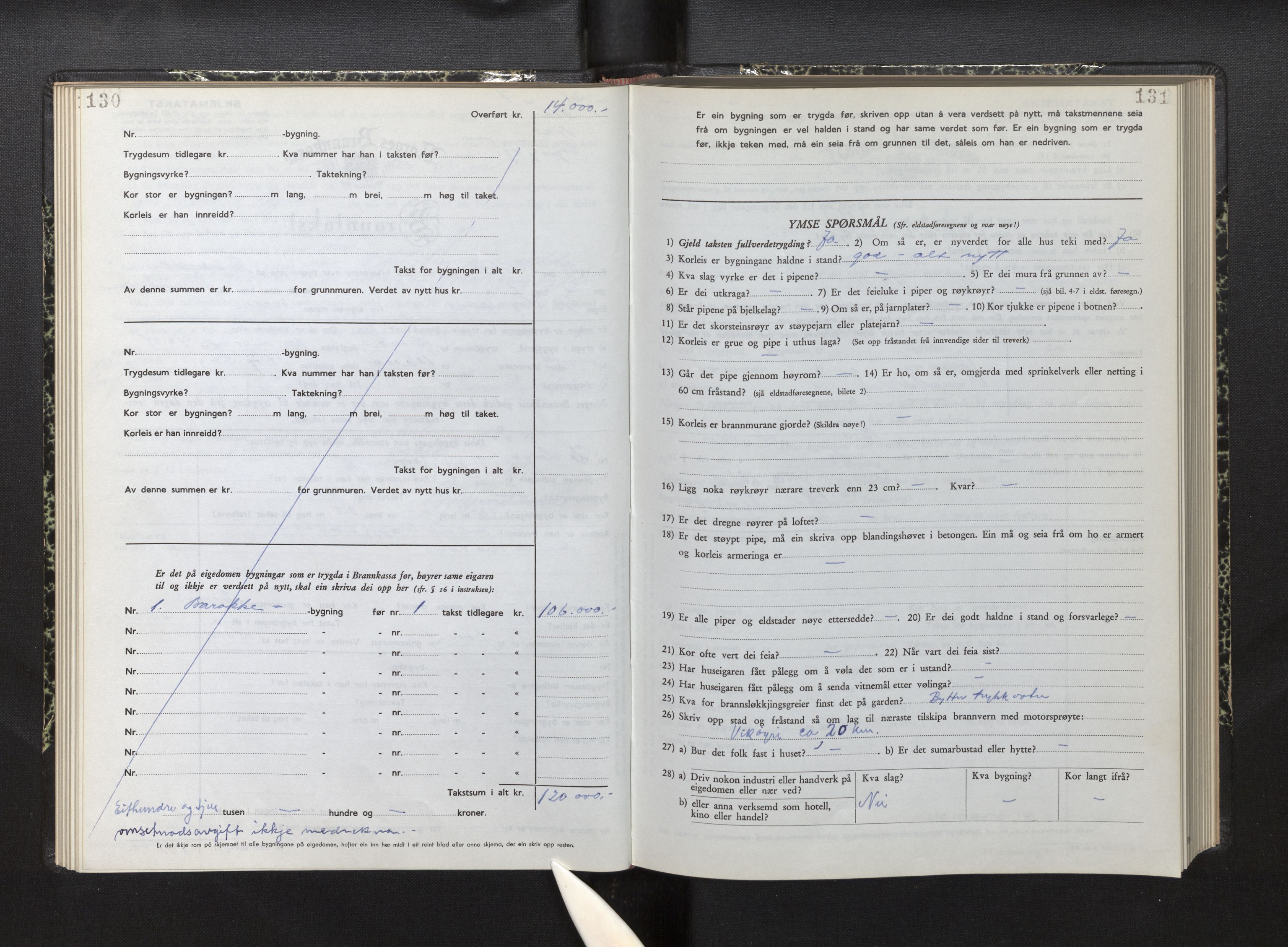 Lensmannen i Vik, AV/SAB-A-30301/0012/L0007: Branntakstprotokoll, skjematakst, 1950-1955, p. 130-131