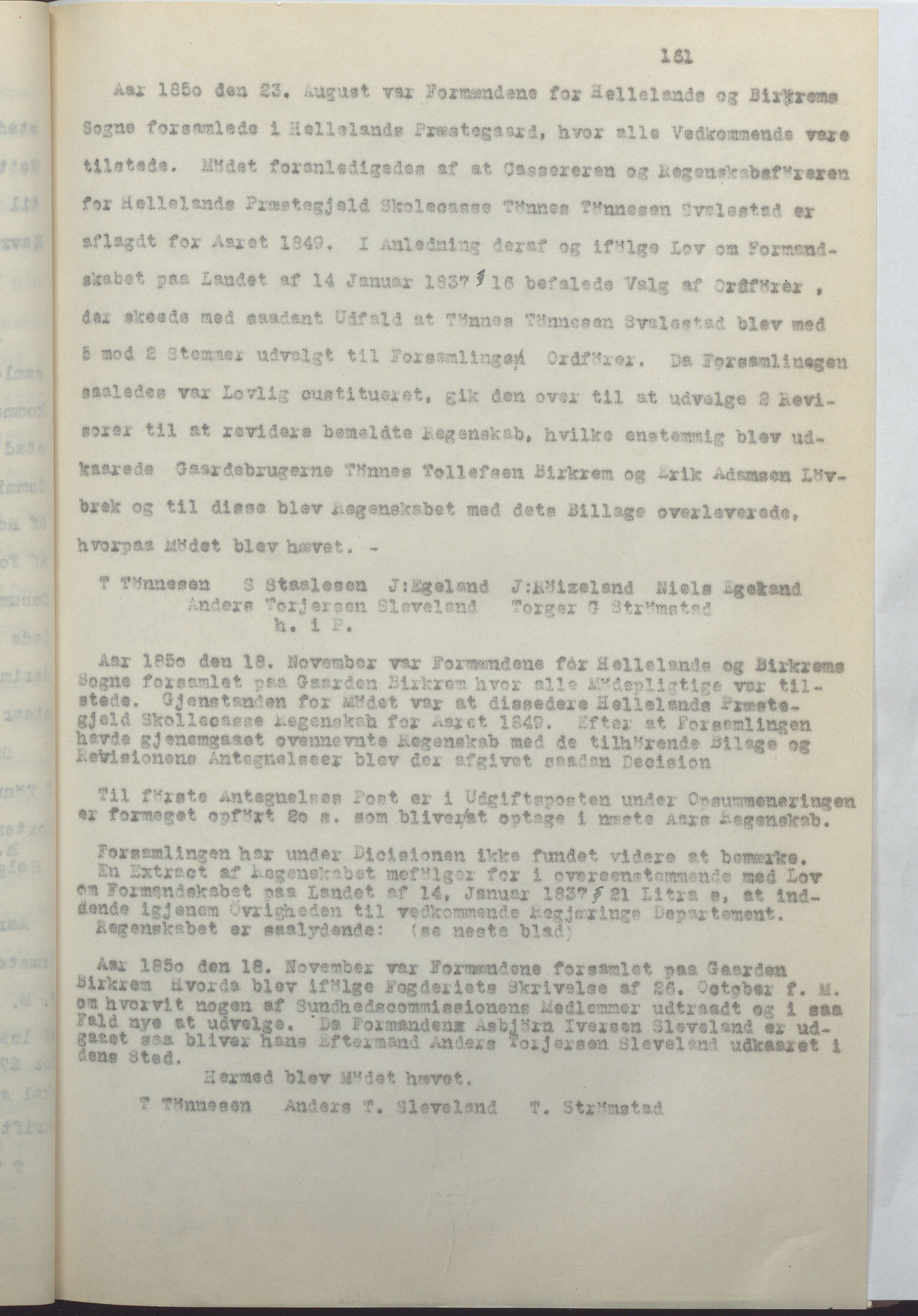 Helleland kommune - Formannskapet, IKAR/K-100479/A/Ab/L0001: Avskrift av møtebok, 1837-1866, p. 161
