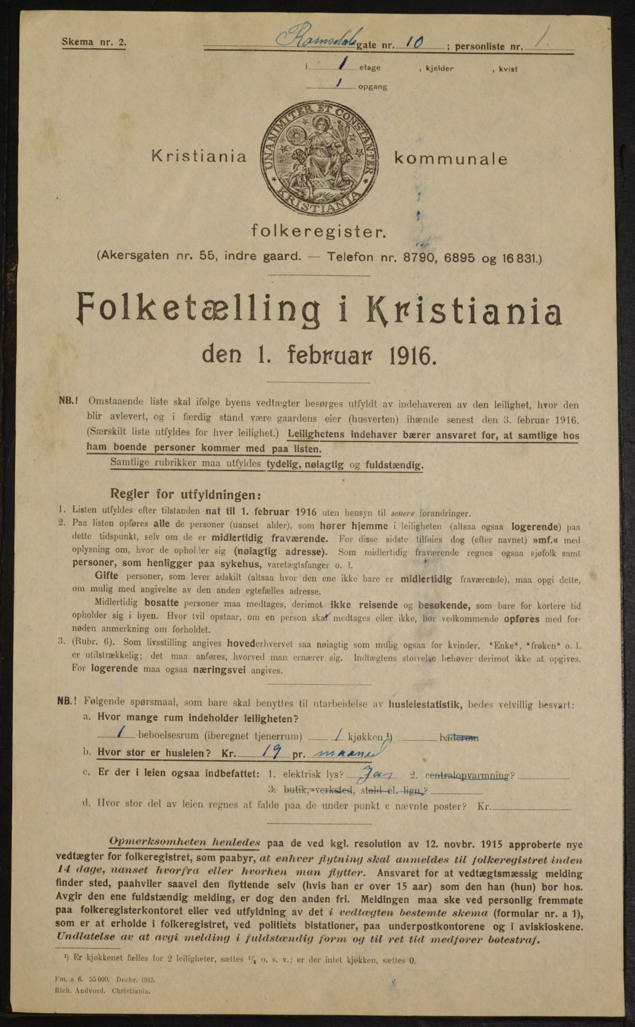 OBA, Municipal Census 1916 for Kristiania, 1916, p. 85540