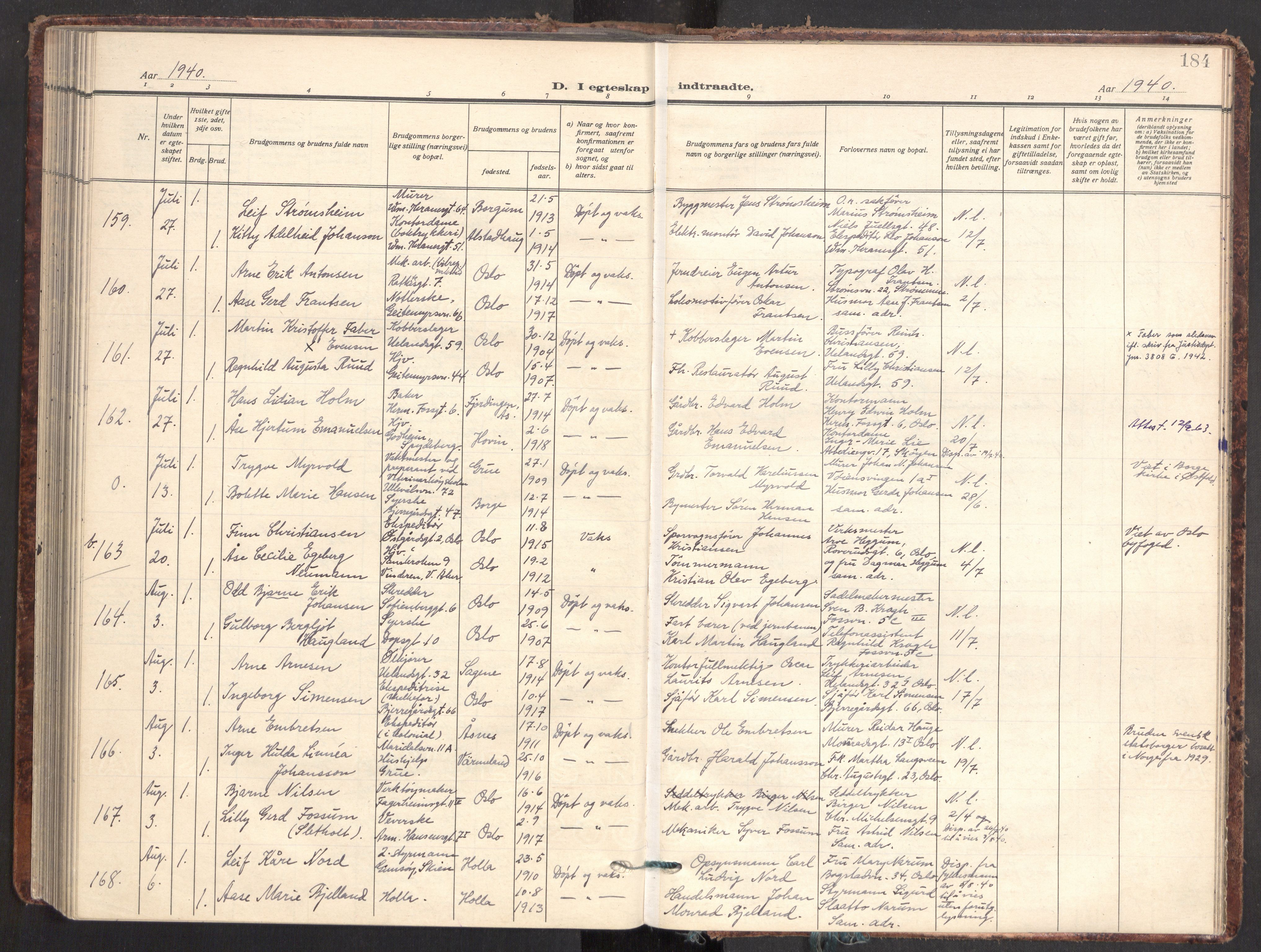 Gamle Aker prestekontor Kirkebøker, SAO/A-10617a/F/L0021: Parish register (official) no. 21, 1932-1941, p. 184