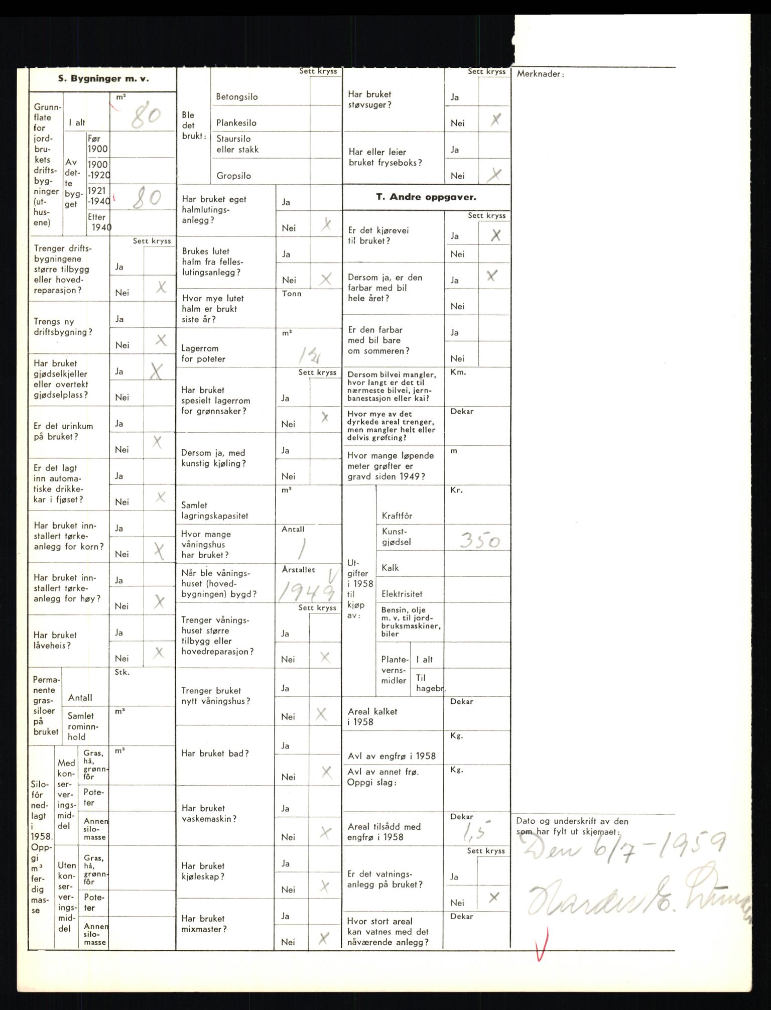 Statistisk sentralbyrå, Næringsøkonomiske emner, Jordbruk, skogbruk, jakt, fiske og fangst, AV/RA-S-2234/G/Gd/L0655: Troms: 1924 Målselv (kl. 4-10), 1959, p. 1204